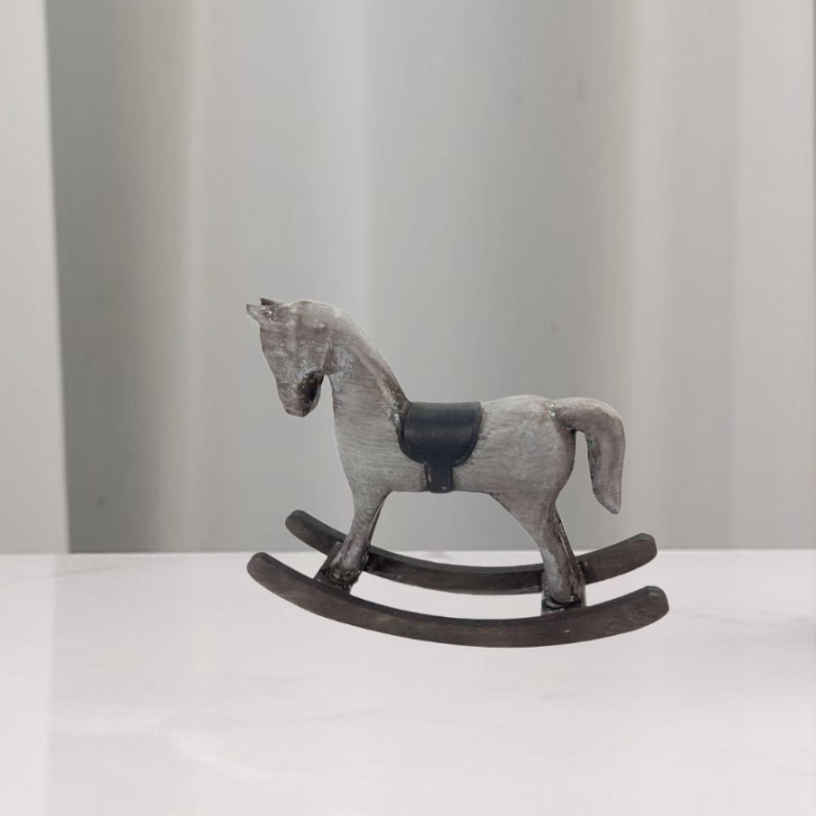 Rocking Horse Figurine Decorative Statue for Living Room Fireplace Bookshelf Gray