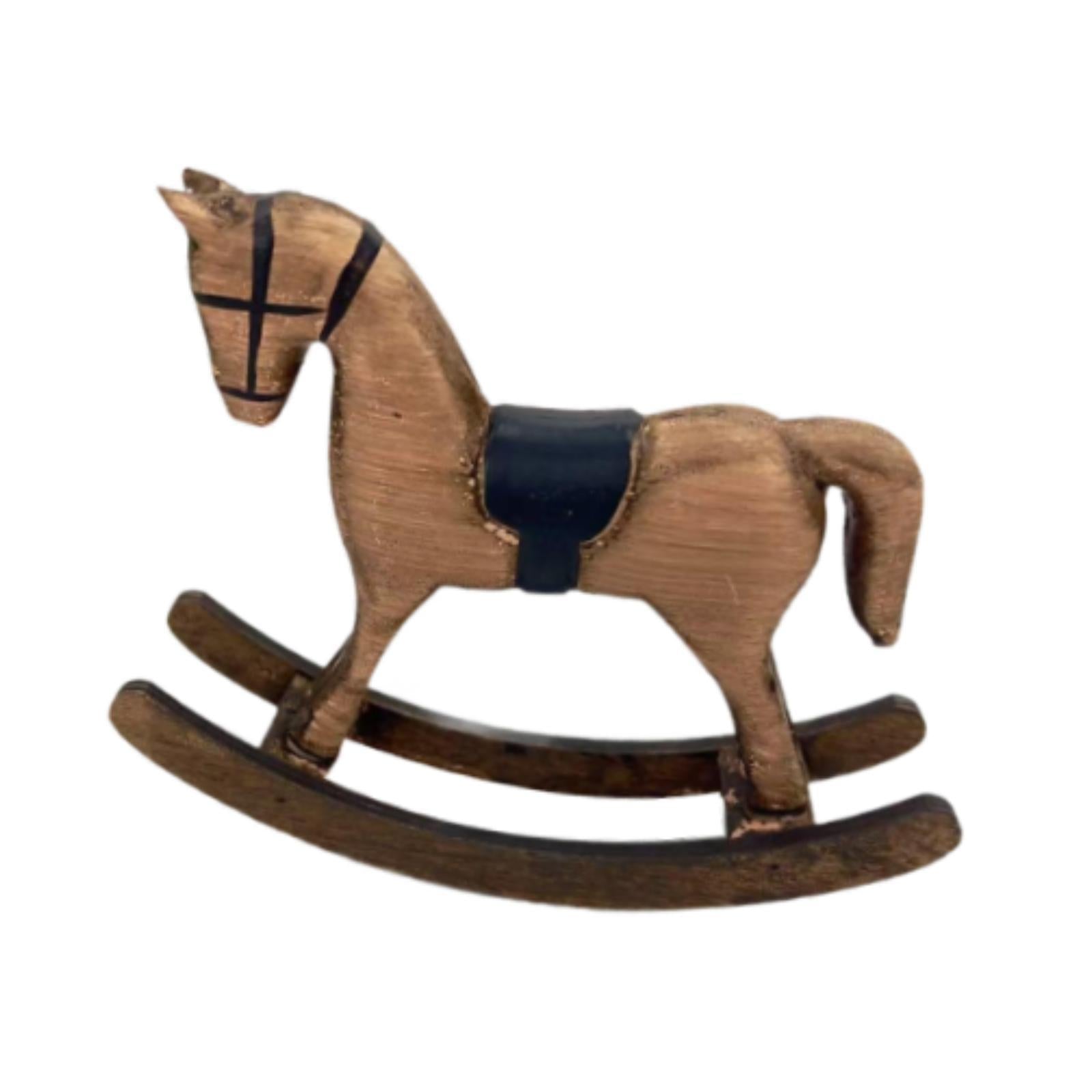 Rocking Horse Figurine Decorative Statue for Living Room Fireplace Bookshelf Brown