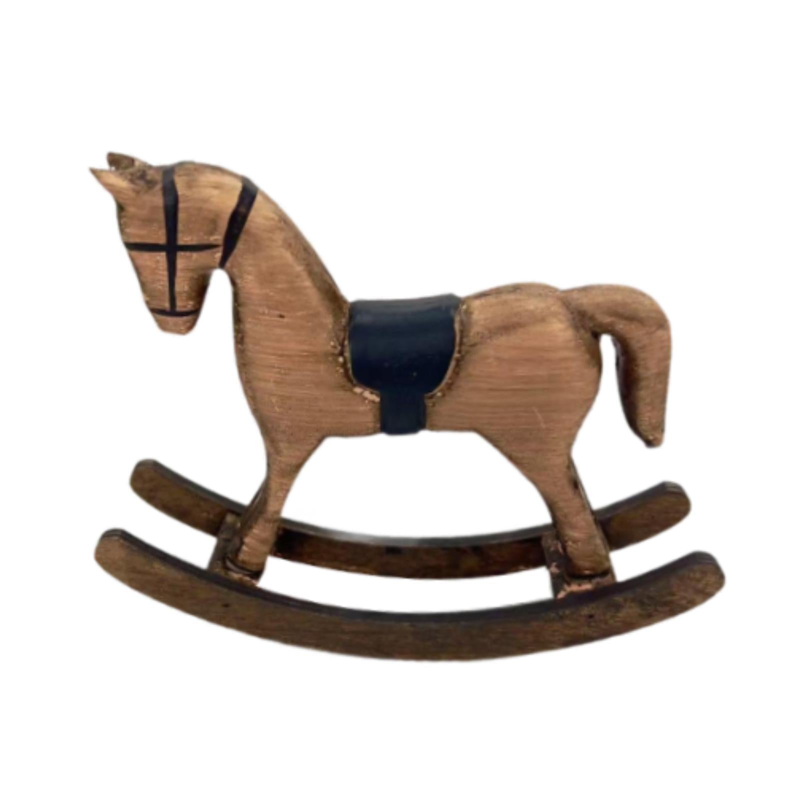 Rocking Horse Figurine Decorative Statue for Living Room Fireplace Bookshelf Brown