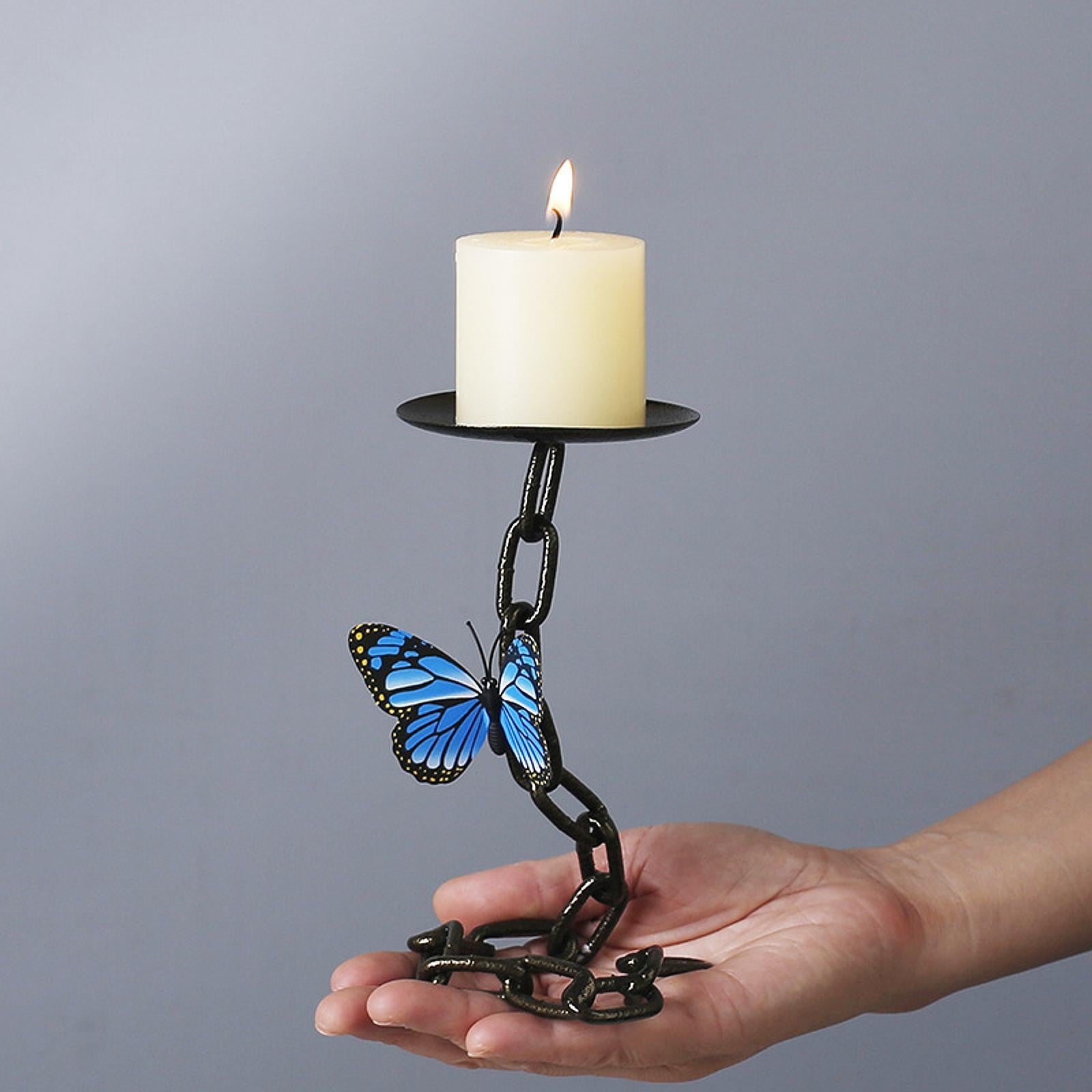 Butterfly Chain Candle Holder Centerpiece for Restaurant Living Room Holiday Blue Butterfly