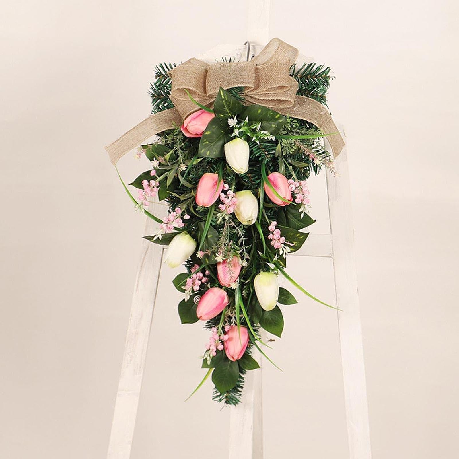 Tulip Teardrop Swag Decorative Spring Wreath for Staircase Office Door