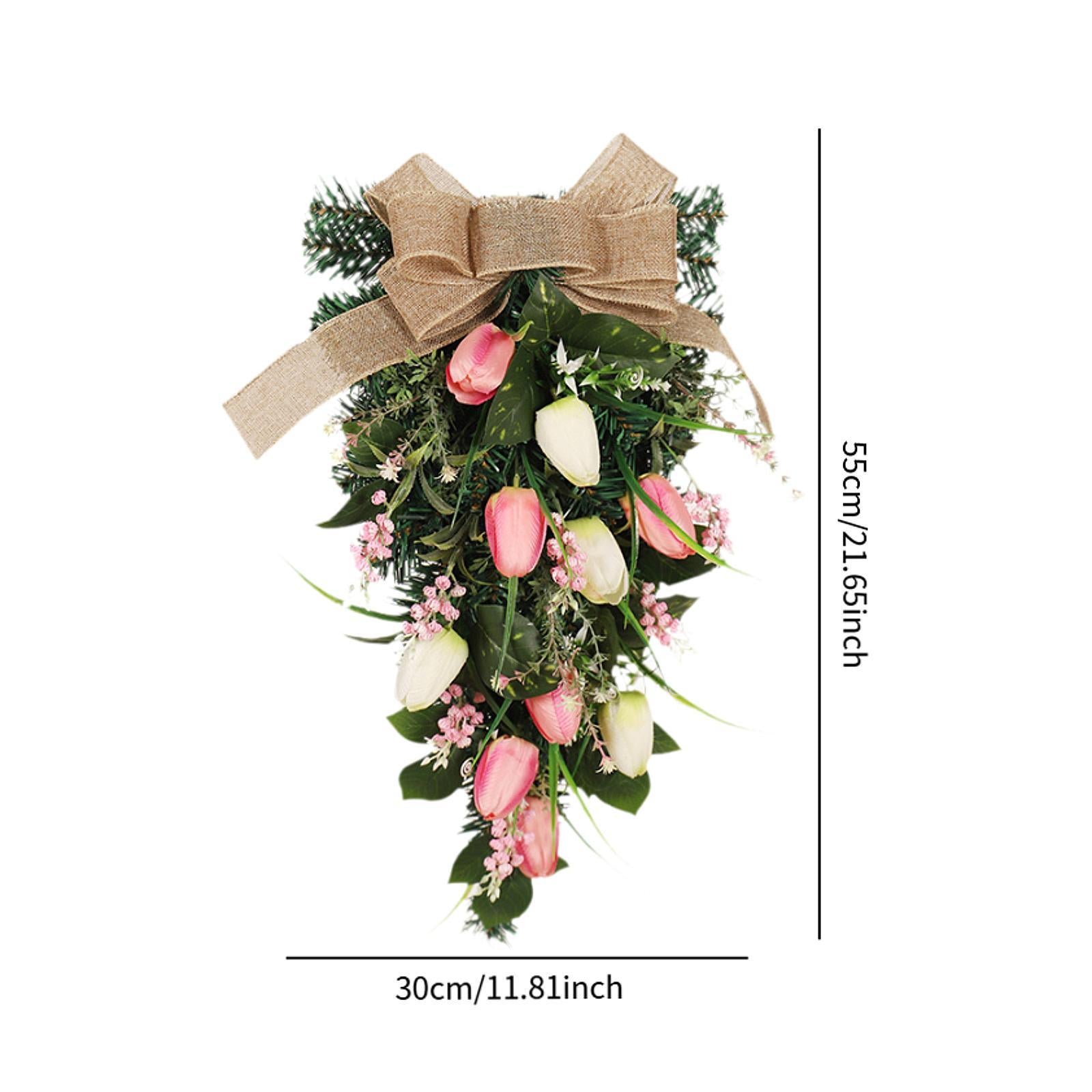 Tulip Teardrop Swag Decorative Spring Wreath for Staircase Office Door