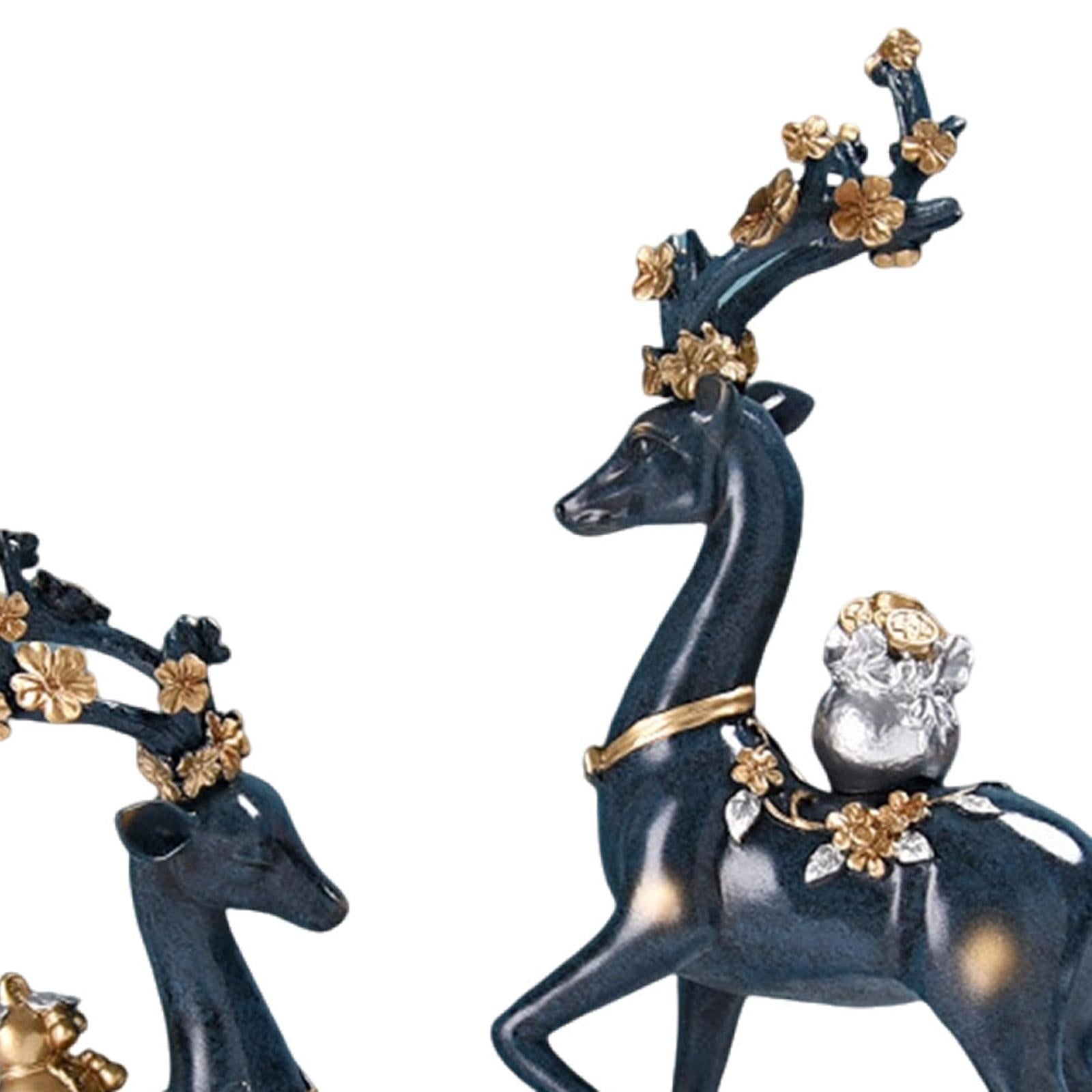 2x Elk Statues Figurines Family Decoration Artworks Fireplace Animal Figures Blue