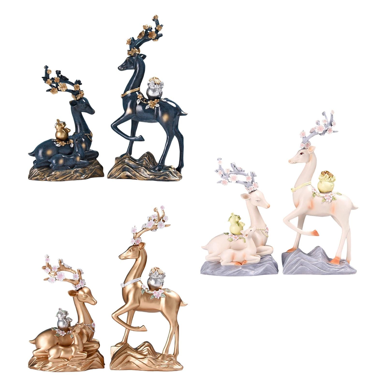 2x Elk Statues Figurines Family Decoration Artworks Fireplace Animal Figures Blue