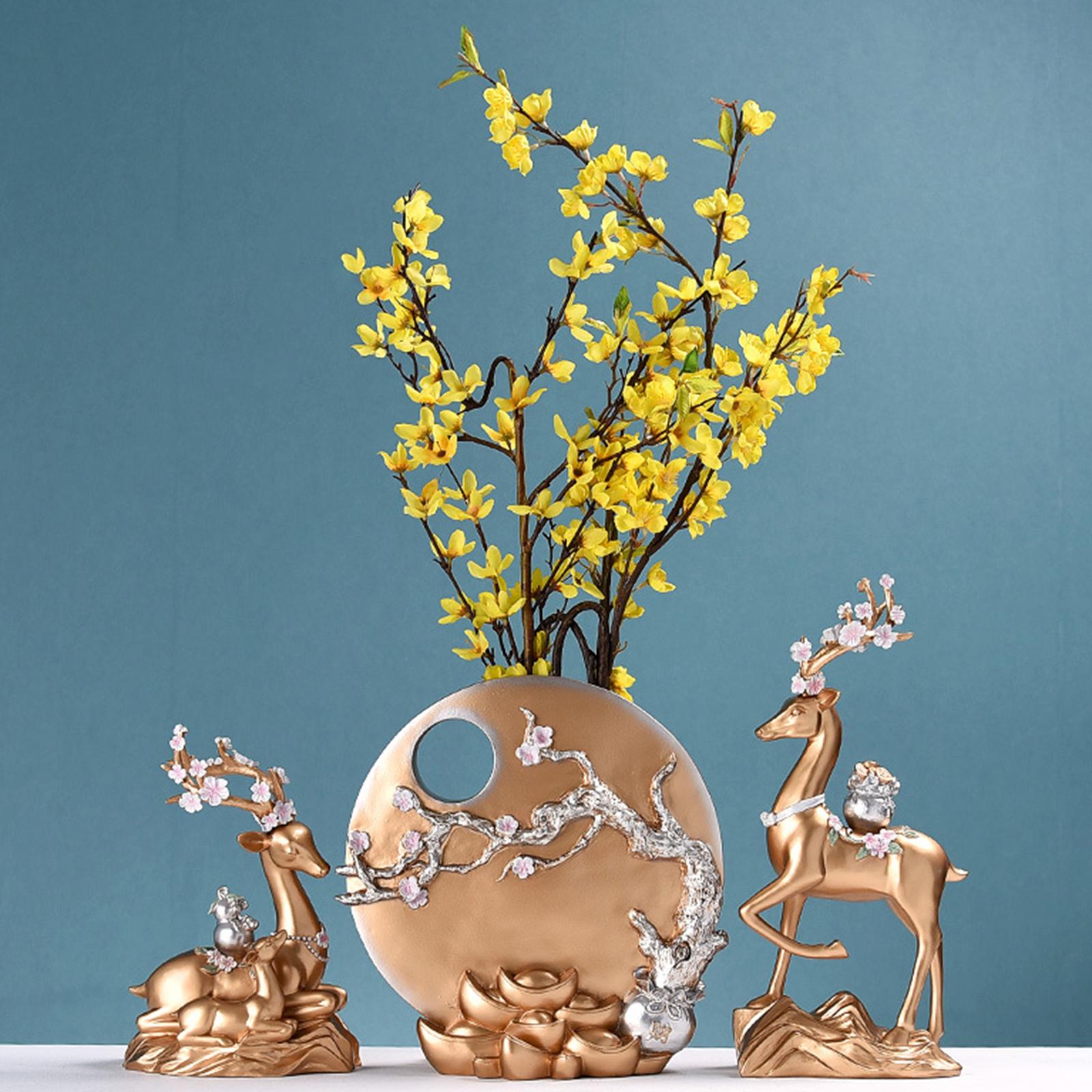 2x Elk Statues Figurines Family Decoration Artworks Fireplace Animal Figures Golden