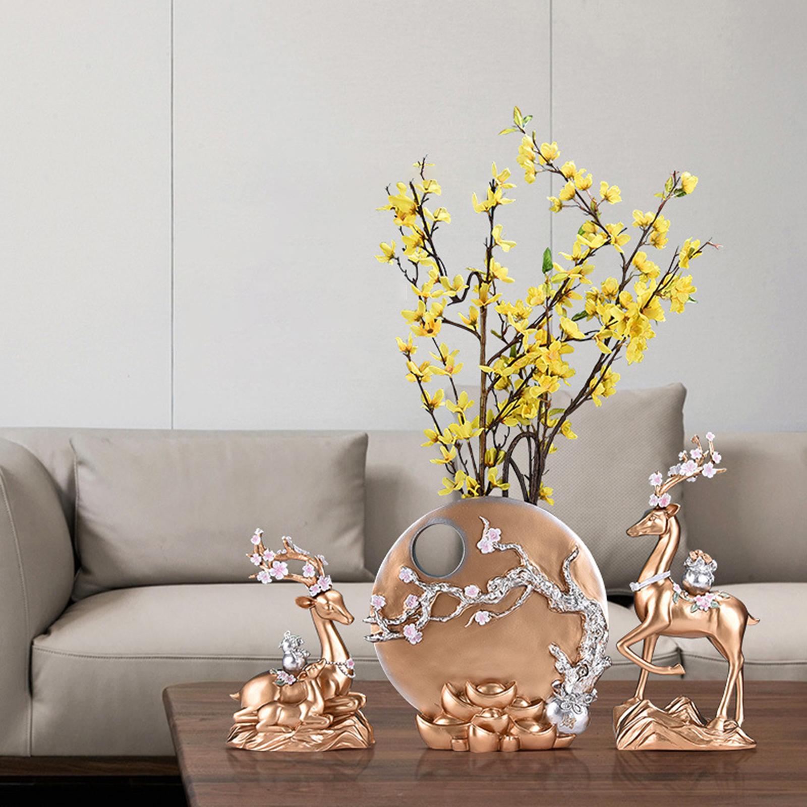 2x Elk Statues Figurines Family Decoration Artworks Fireplace Animal Figures Golden