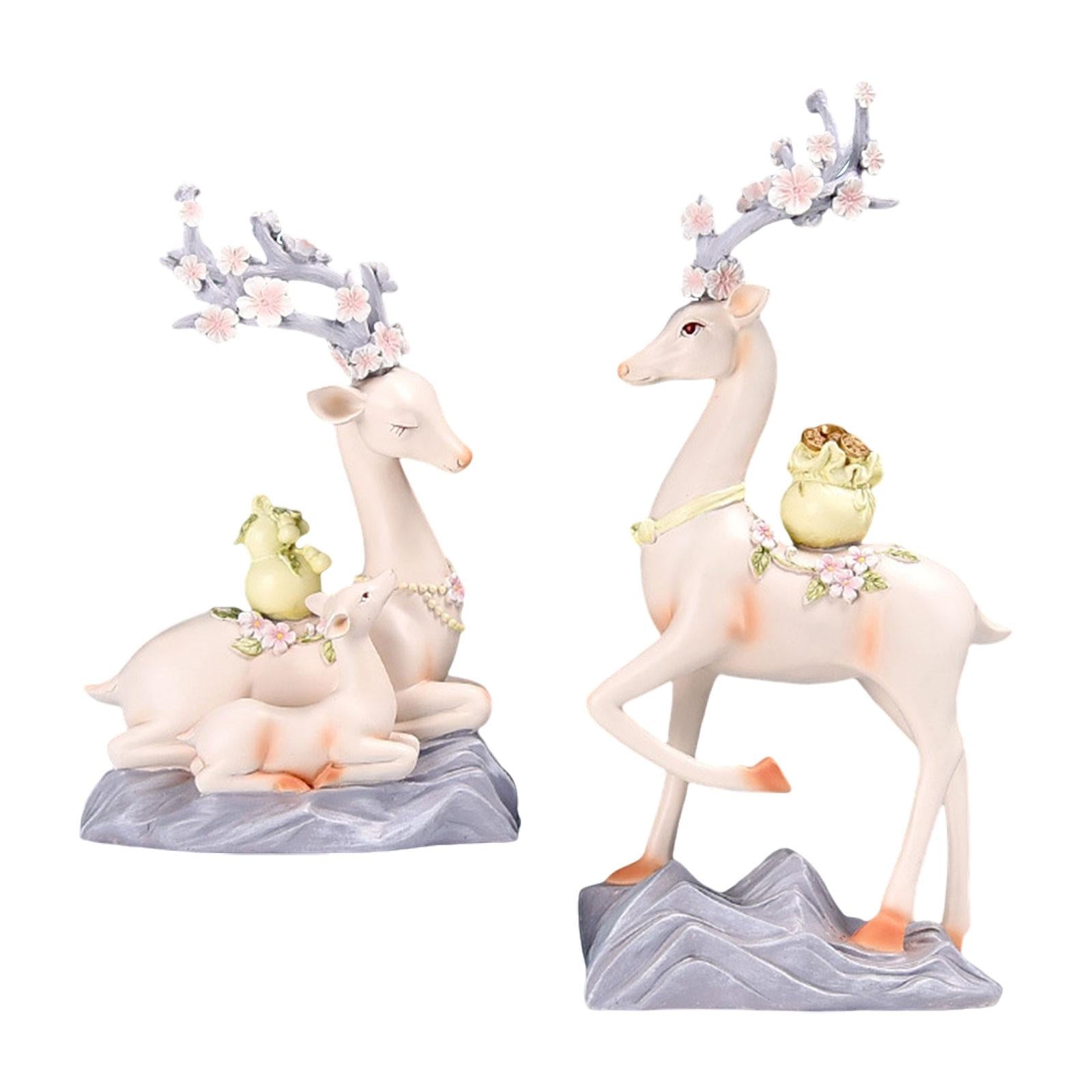 2x Elk Statues Figurines Family Decoration Artworks Fireplace Animal Figures Pink
