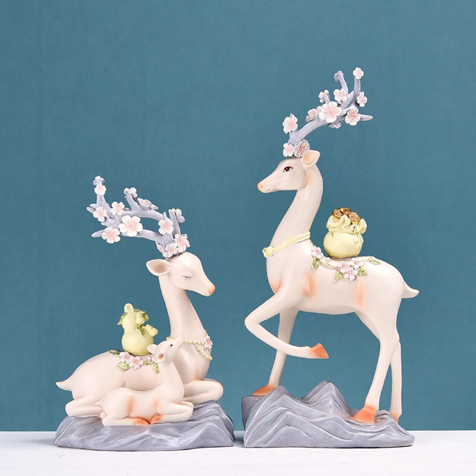 2x Elk Statues Figurines Family Decoration Artworks Fireplace Animal Figures Pink
