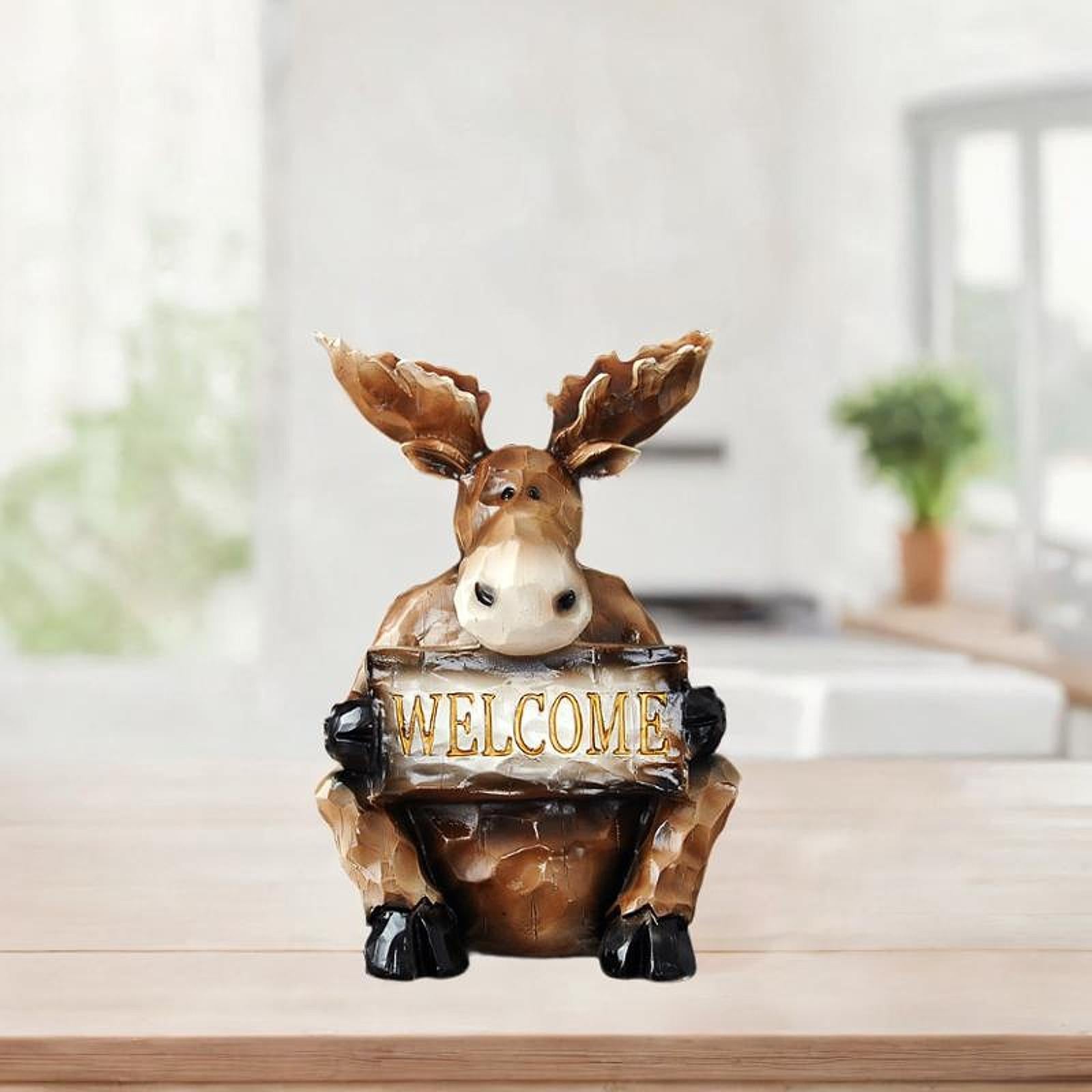Reindeer Sculpture Ornament Office Souvenirs Gifts Desktop Desk Resin Statue Brown Sitting