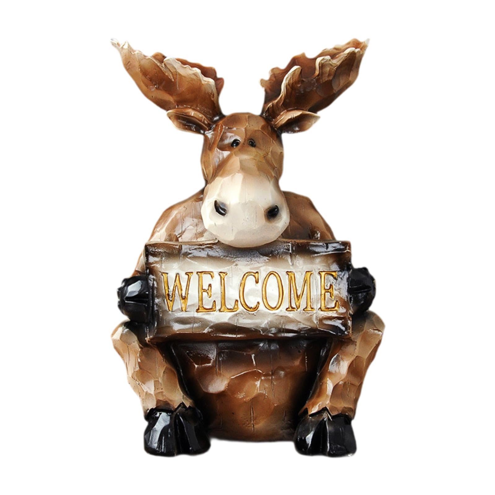 Reindeer Sculpture Ornament Office Souvenirs Gifts Desktop Desk Resin Statue Brown Sitting