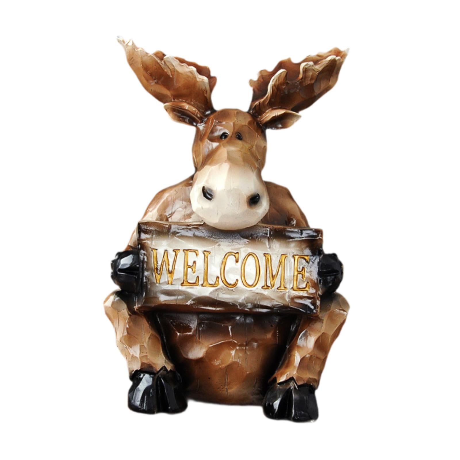 Reindeer Sculpture Ornament Office Souvenirs Gifts Desktop Desk Resin Statue Brown Sitting