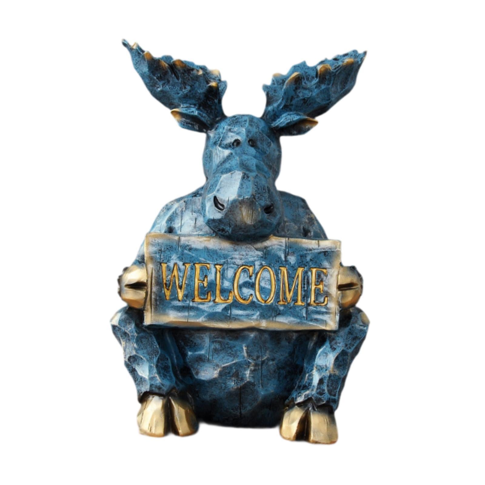 Reindeer Sculpture Ornament Office Souvenirs Gifts Desktop Desk Resin Statue Blue Sitting