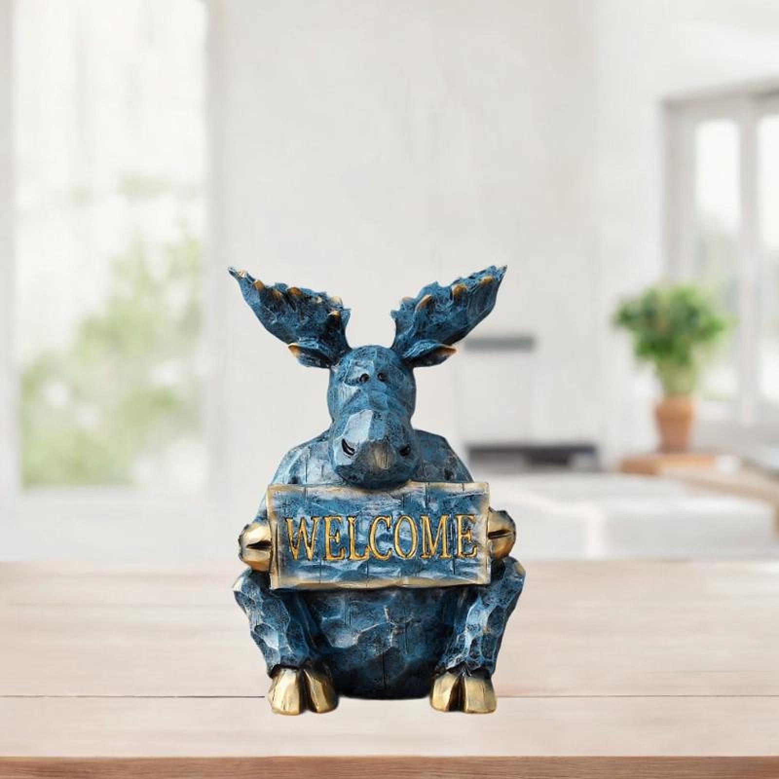 Reindeer Sculpture Ornament Office Souvenirs Gifts Desktop Desk Resin Statue Blue Sitting