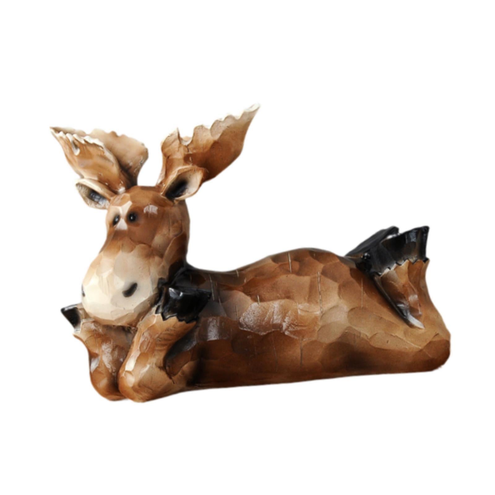 Reindeer Sculpture Ornament Office Souvenirs Gifts Desktop Desk Resin Statue Brown Lying Down