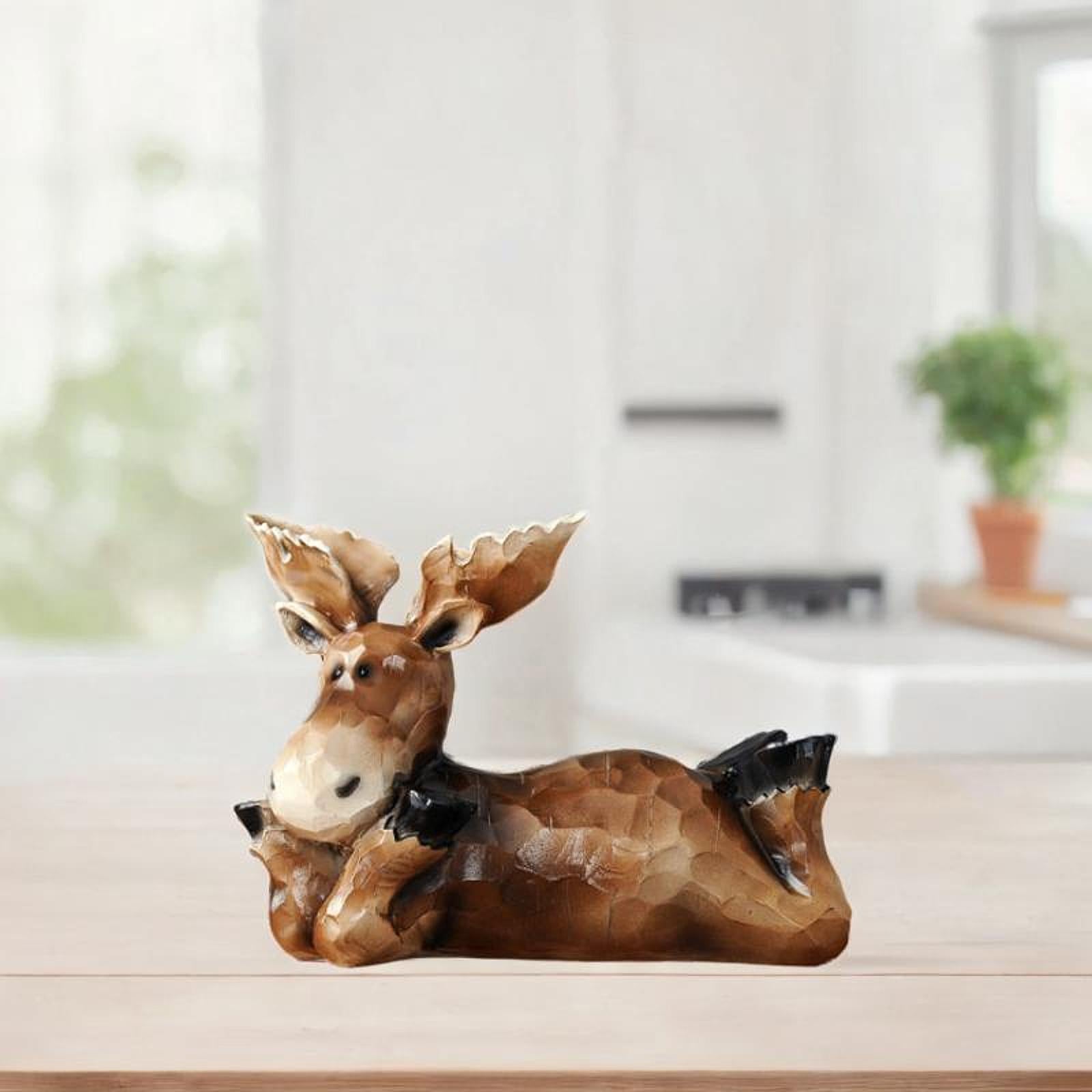Reindeer Sculpture Ornament Office Souvenirs Gifts Desktop Desk Resin Statue Brown Lying Down