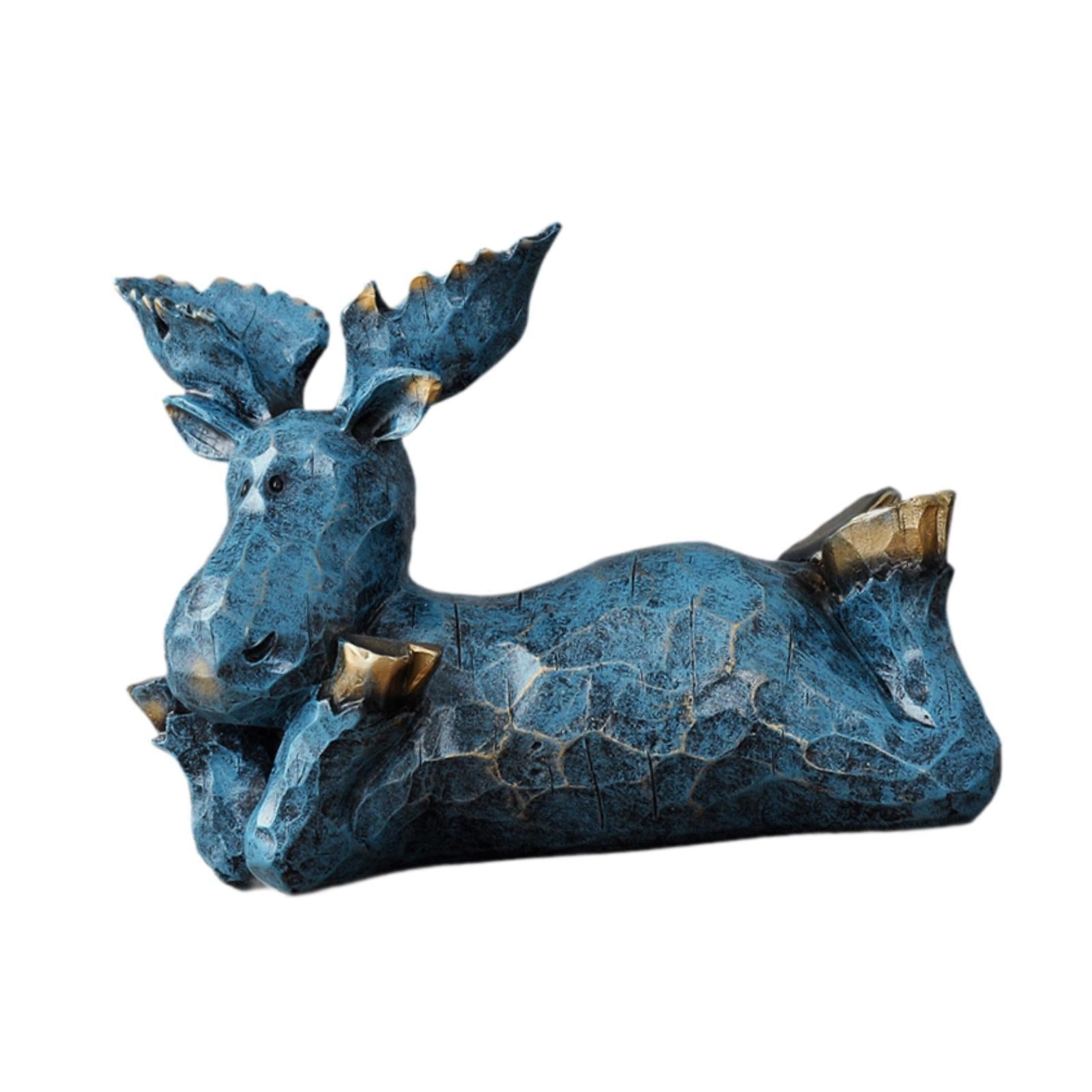 Reindeer Sculpture Ornament Office Souvenirs Gifts Desktop Desk Resin Statue Blue Lying Down