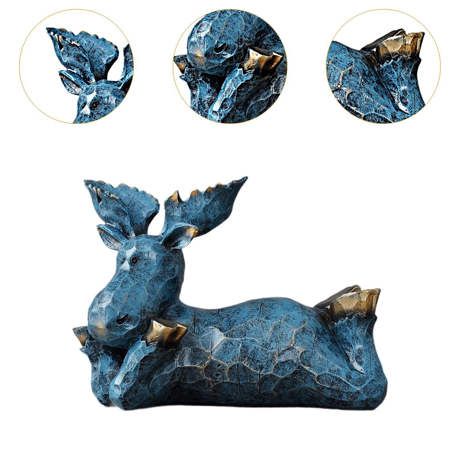 Reindeer Sculpture Ornament Office Souvenirs Gifts Desktop Desk Resin Statue Blue Lying Down