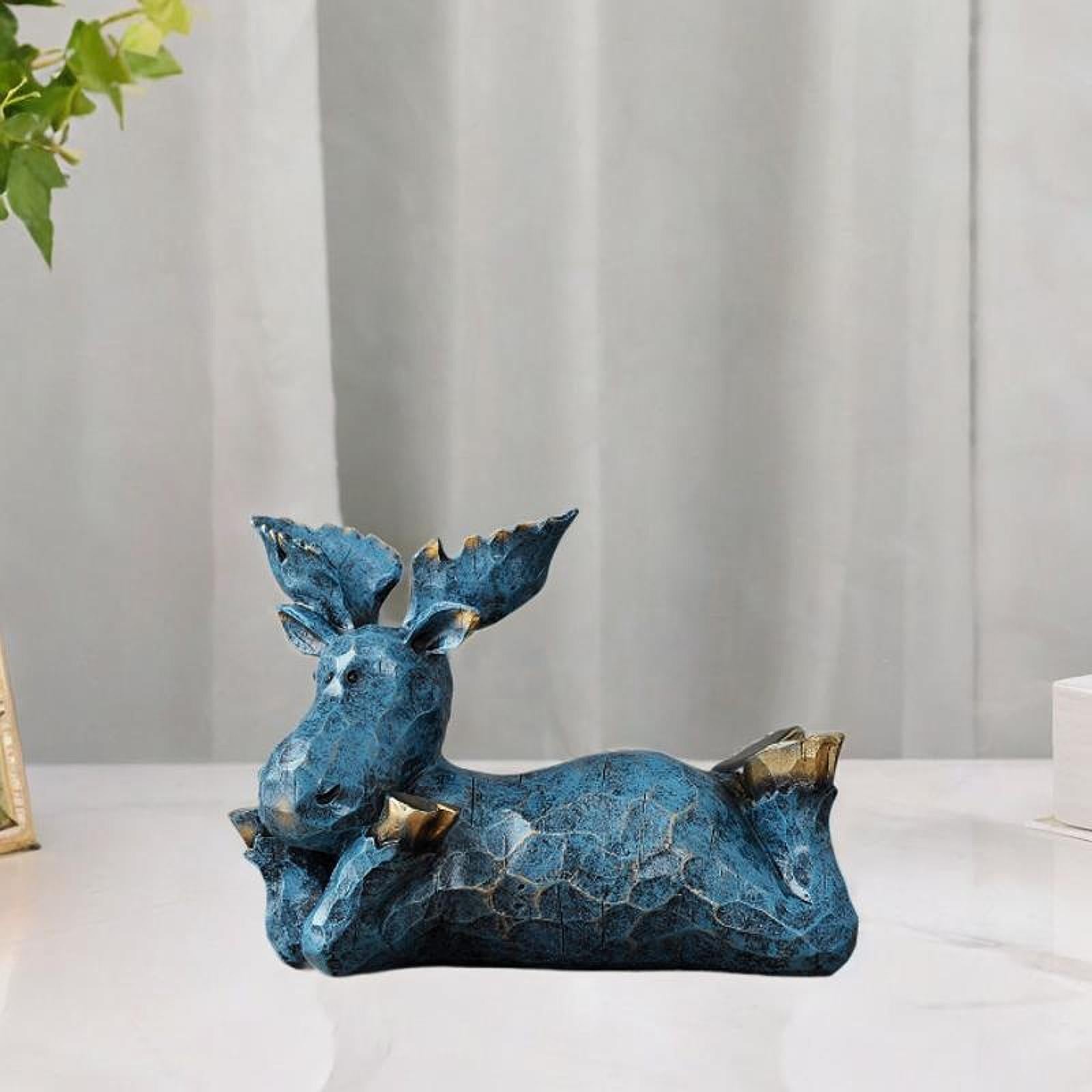 Reindeer Sculpture Ornament Office Souvenirs Gifts Desktop Desk Resin Statue Blue Lying Down
