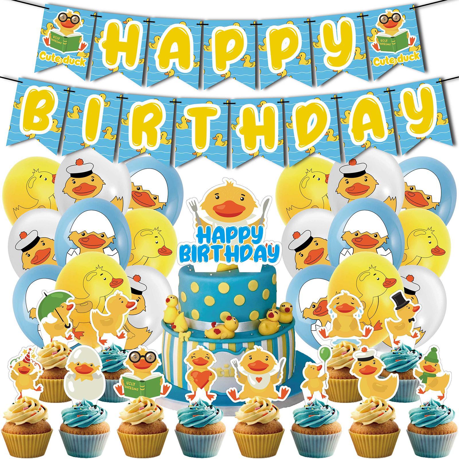 Duck Cartoon Birthday Decorations Balloons Banner for Boys Girls Baby Shower