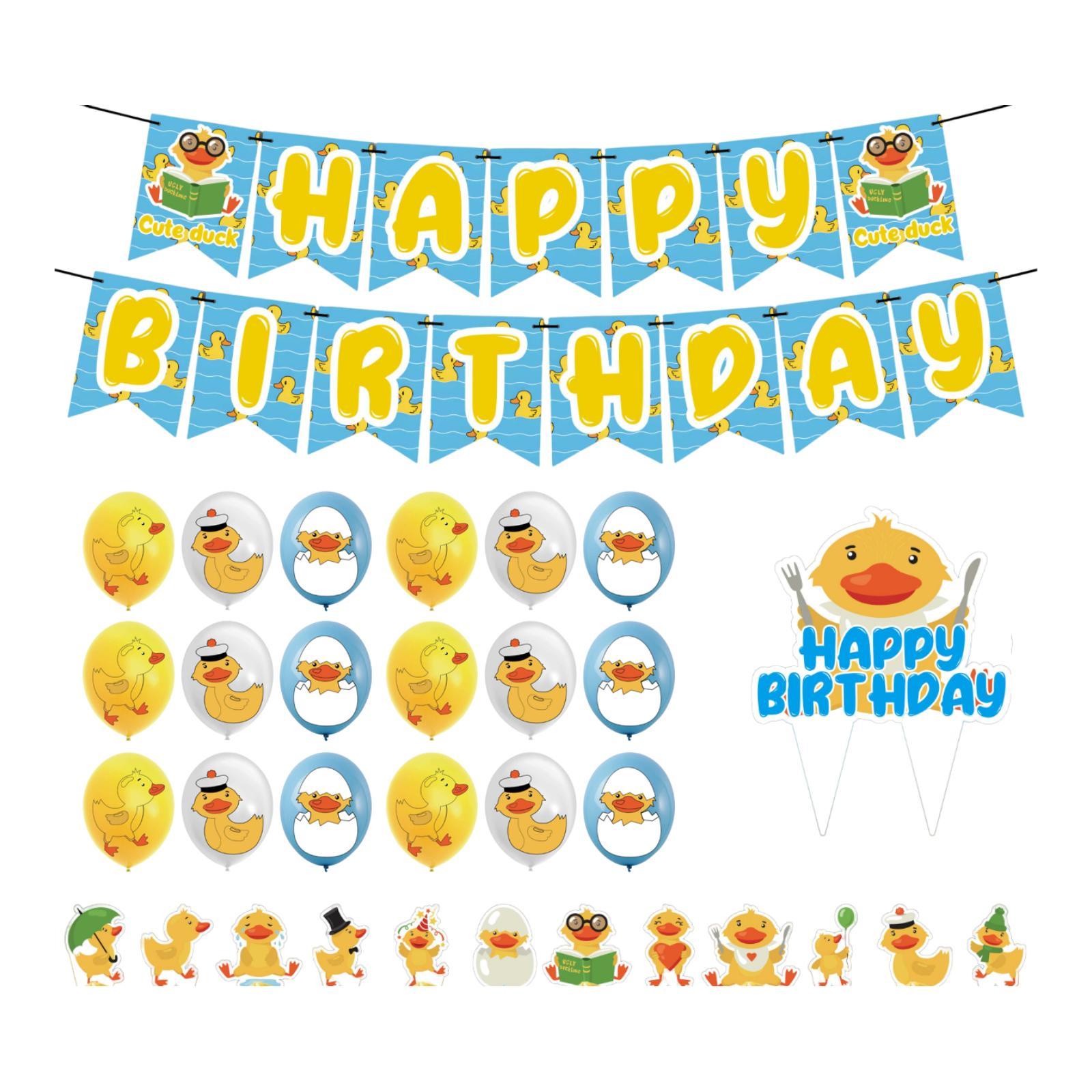 Duck Cartoon Birthday Decorations Balloons Banner for Boys Girls Baby Shower