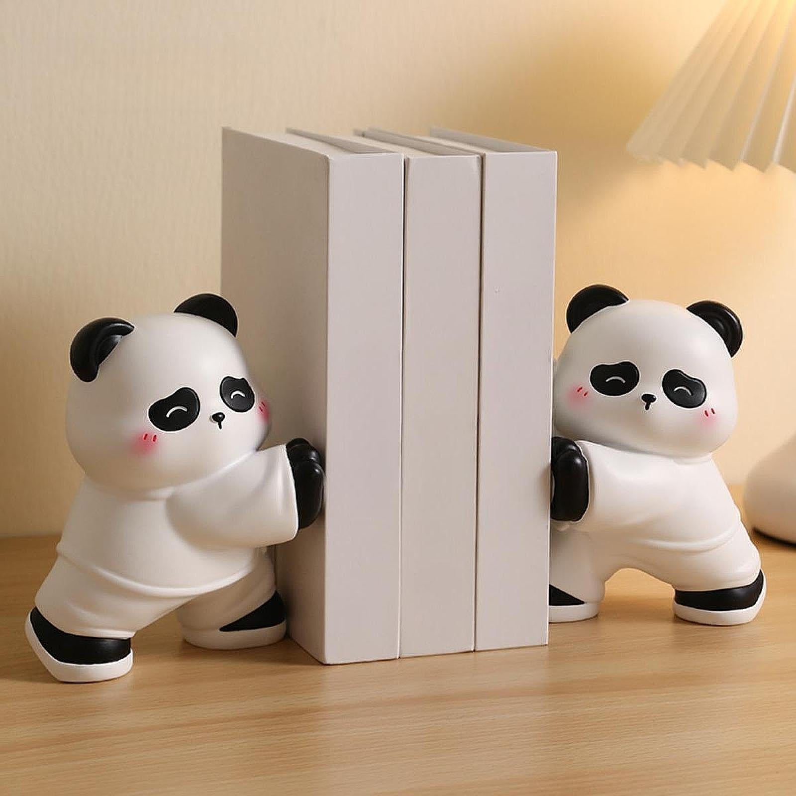 2 Pieces Panda Bookends Resin Ornament Book Holder Stand for Kitchen CD File