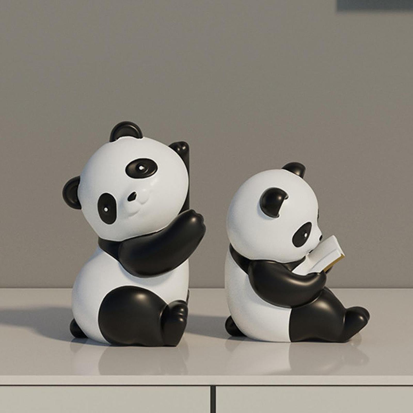 Panda Bookends Statuettes Craft Cute Sculptures for Decorative Bedroom Table