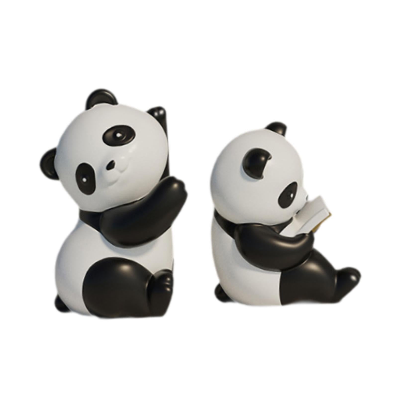 Panda Bookends Statuettes Craft Cute Sculptures for Decorative Bedroom Table