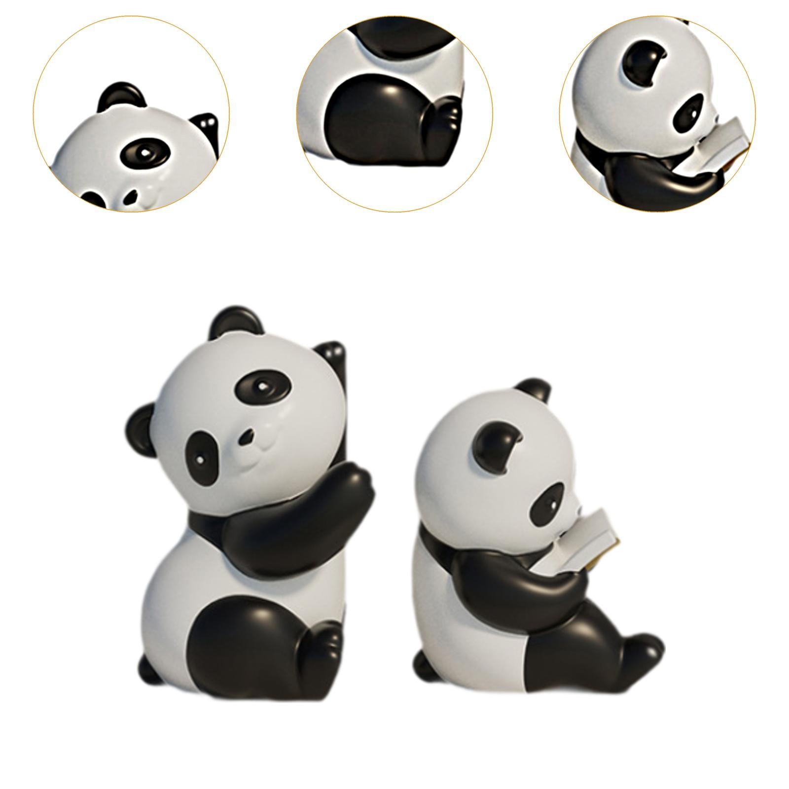 Panda Bookends Statuettes Craft Cute Sculptures for Decorative Bedroom Table