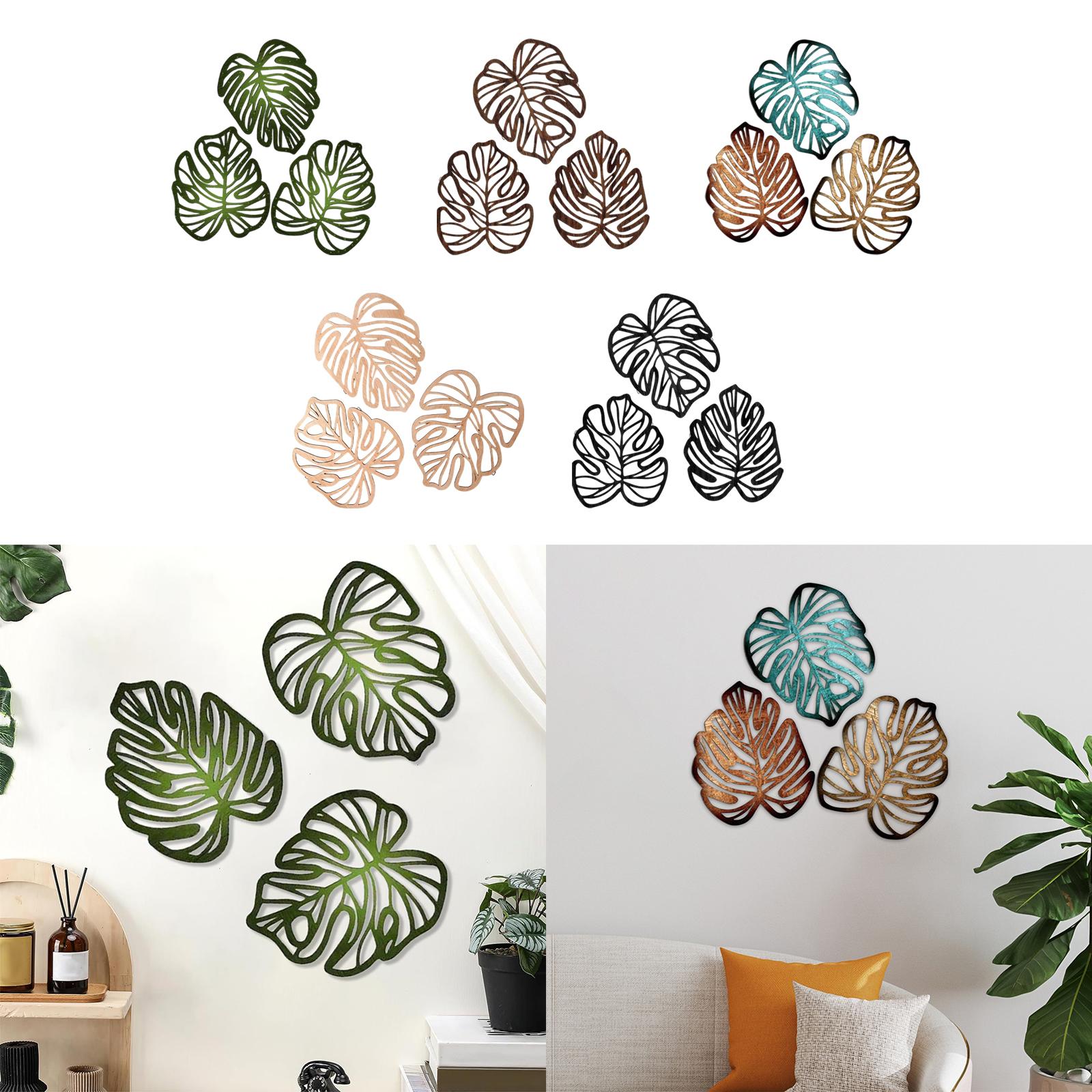 3 Pieces Palm Leaves Wood Wall Decor Artwork for Hallway Balcony Living Room Green