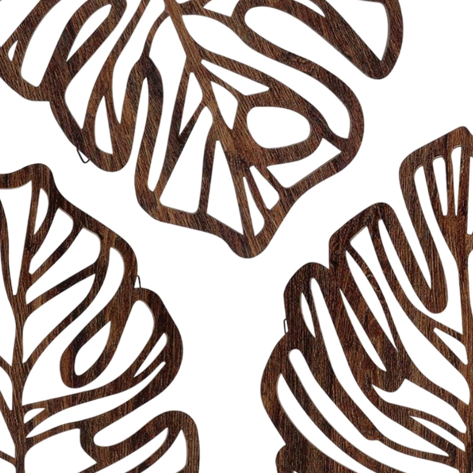 3 Pieces Palm Leaves Wood Wall Decor Artwork for Hallway Balcony Living Room Brown