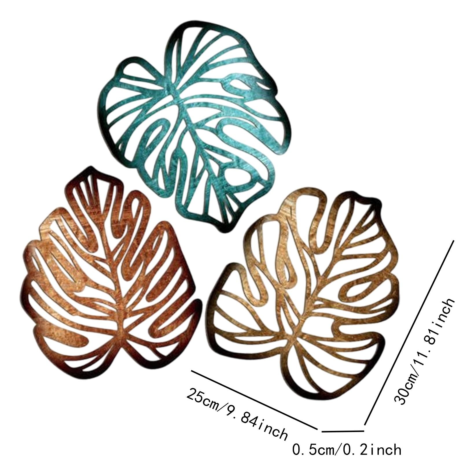 3 Pieces Palm Leaves Wood Wall Decor Artwork for Hallway Balcony Living Room Blue and Brown