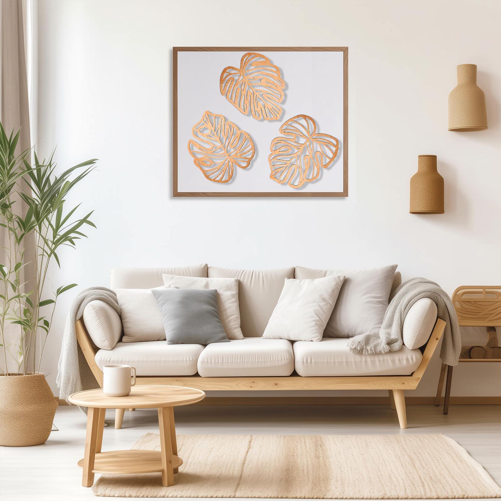 3 Pieces Palm Leaves Wood Wall Decor Artwork for Hallway Balcony Living Room Light Yellow