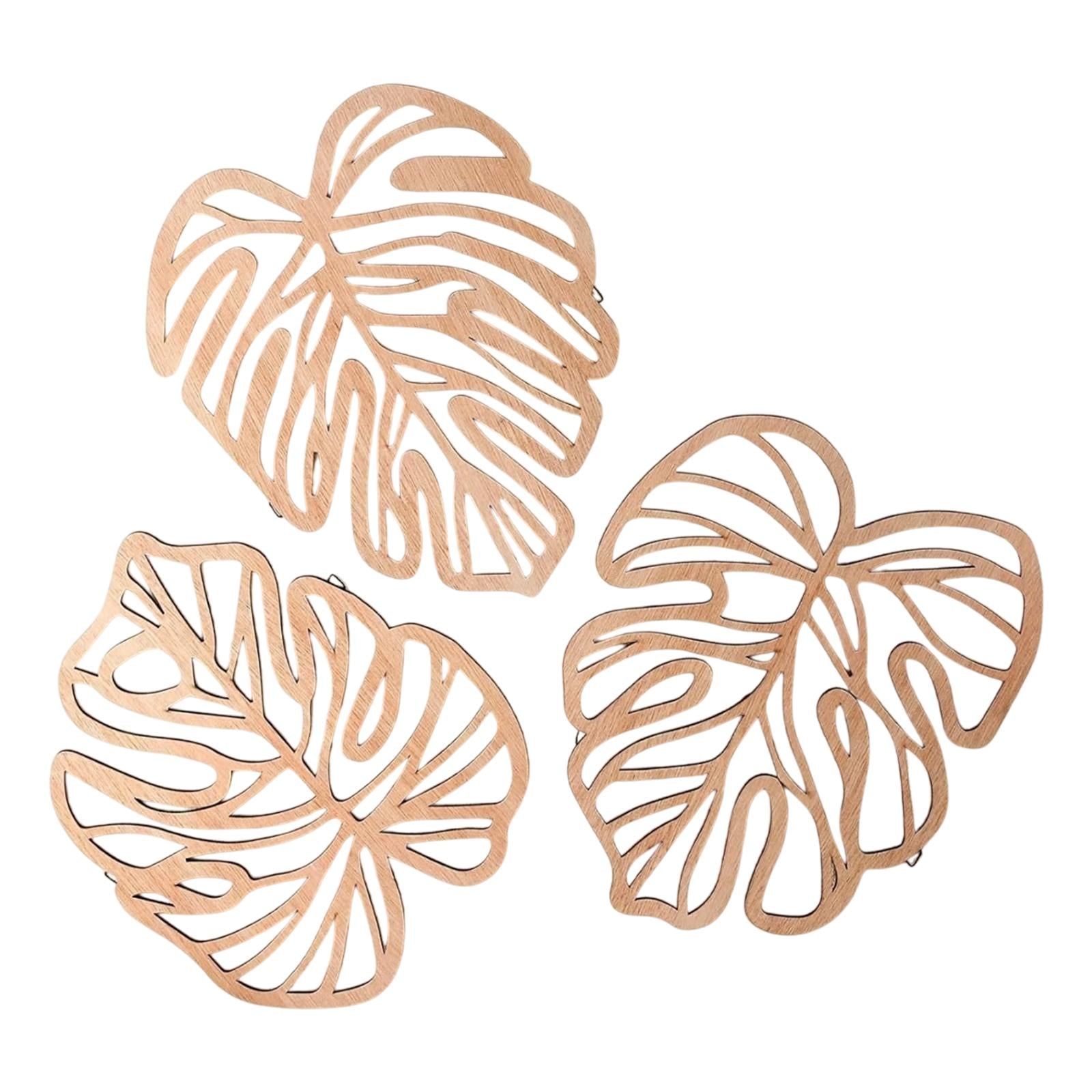 3 Pieces Palm Leaves Wood Wall Decor Artwork for Hallway Balcony Living Room Light Yellow