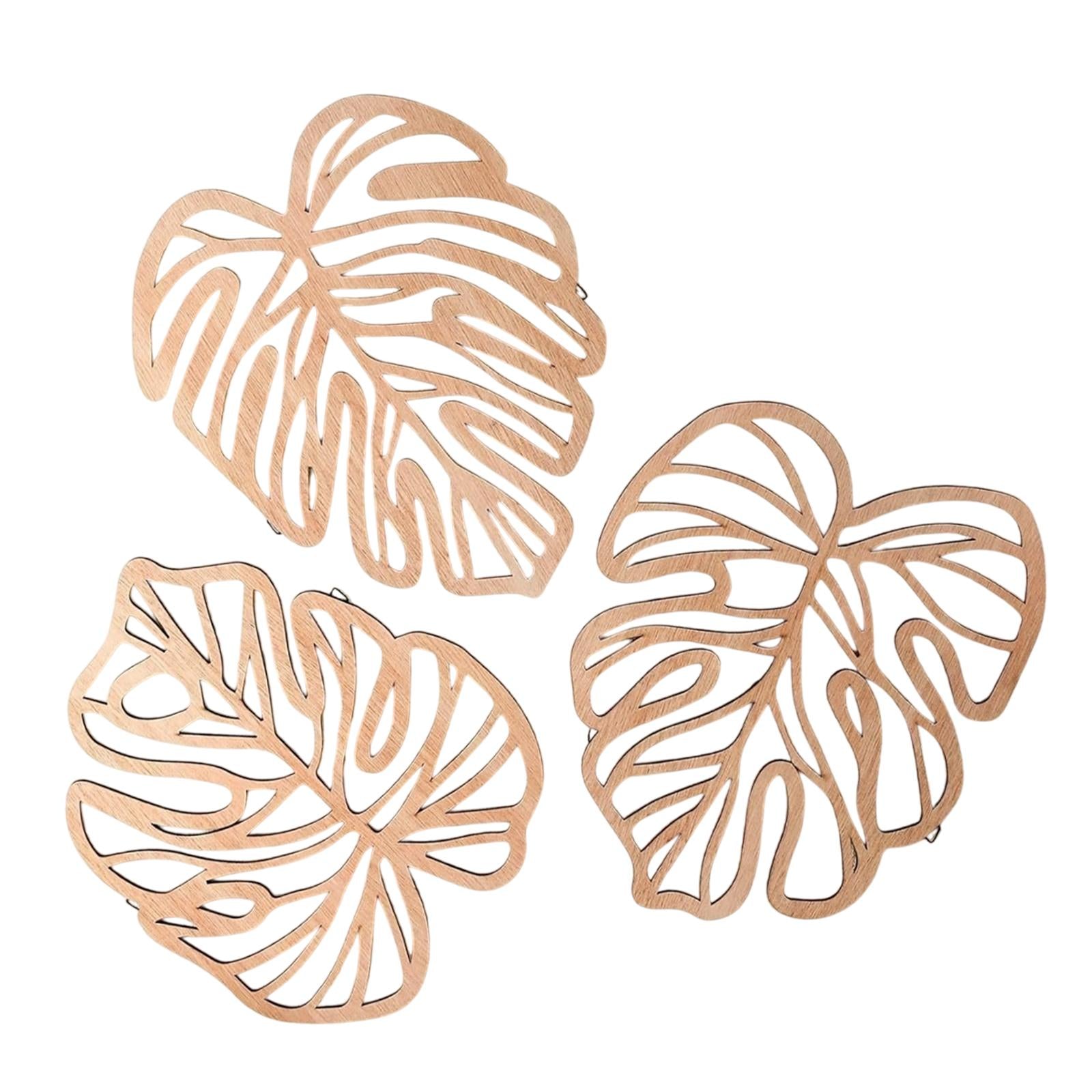 3 Pieces Palm Leaves Wood Wall Decor Artwork for Hallway Balcony Living Room Light Yellow