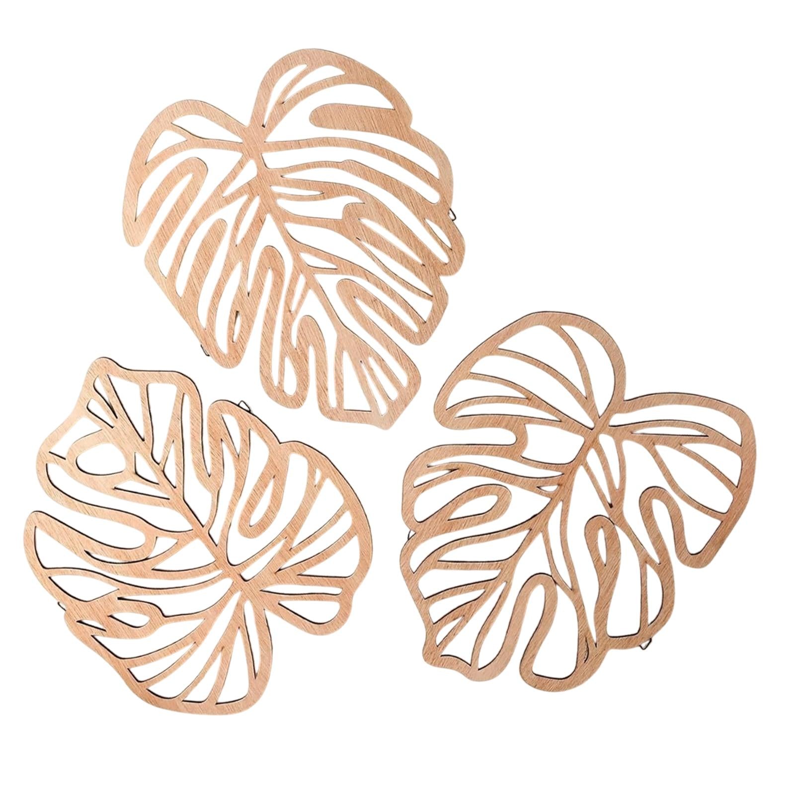 3 Pieces Palm Leaves Wood Wall Decor Artwork for Hallway Balcony Living Room Light Yellow
