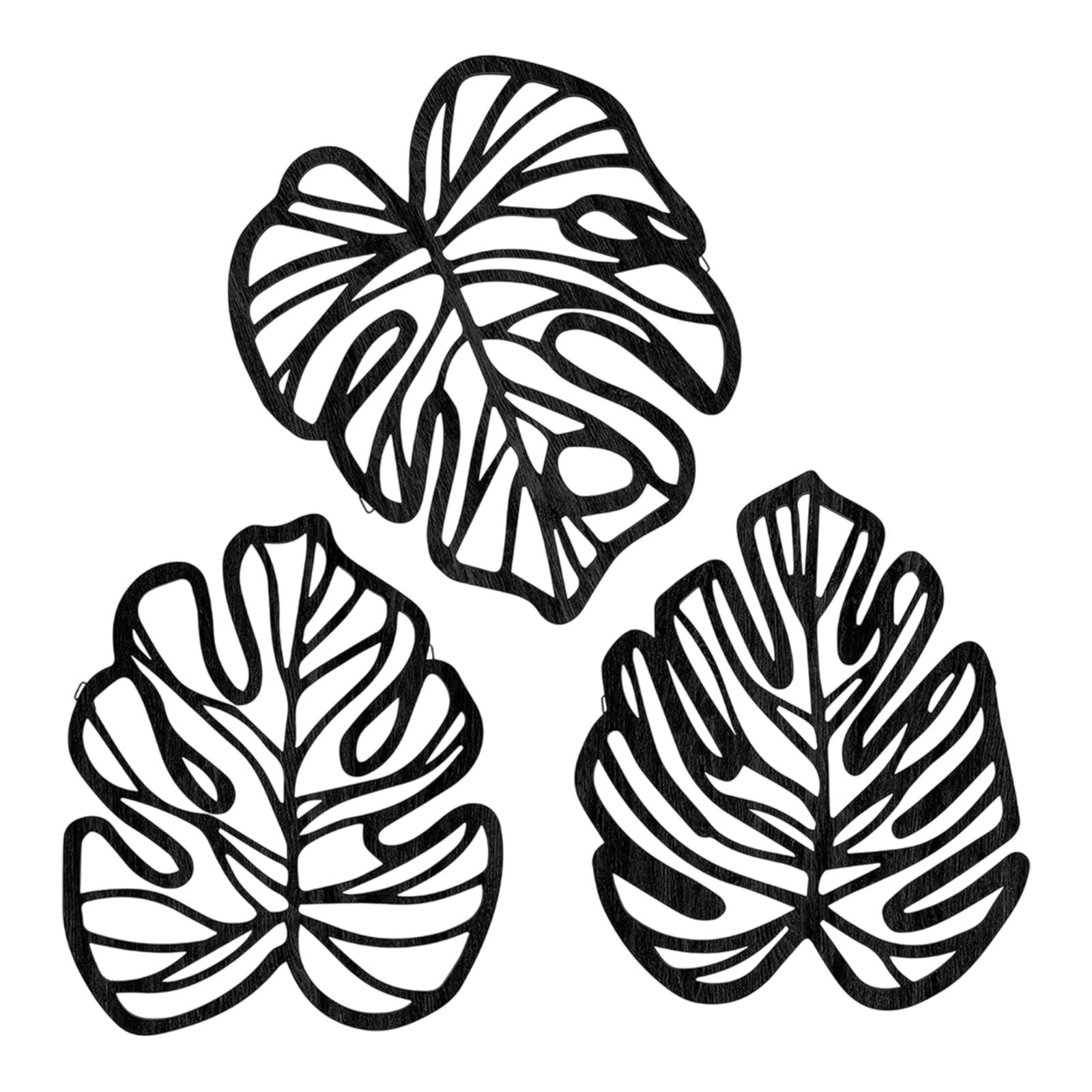 3 Pieces Palm Leaves Wood Wall Decor Artwork for Hallway Balcony Living Room Black