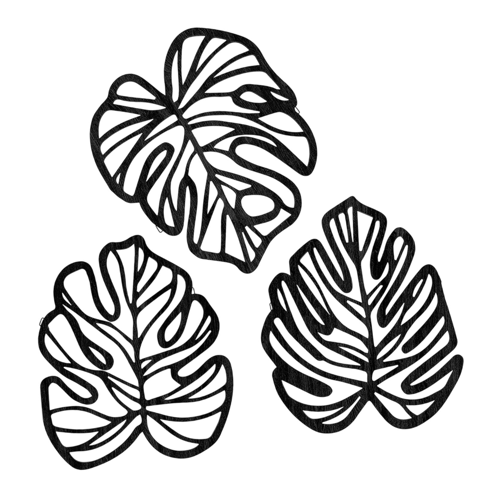 3 Pieces Palm Leaves Wood Wall Decor Artwork for Hallway Balcony Living Room Black