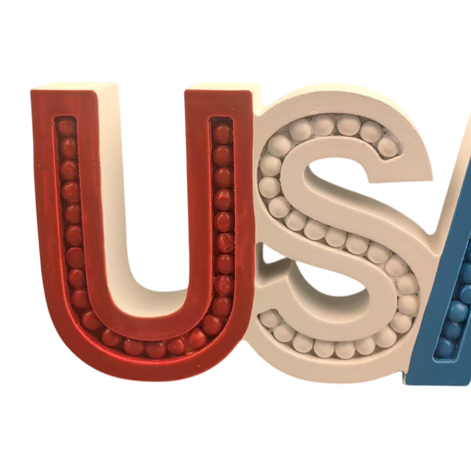 Wooden Beaded USA Letter Sign 4Th of Jul Decoration for Home Bedroom Office