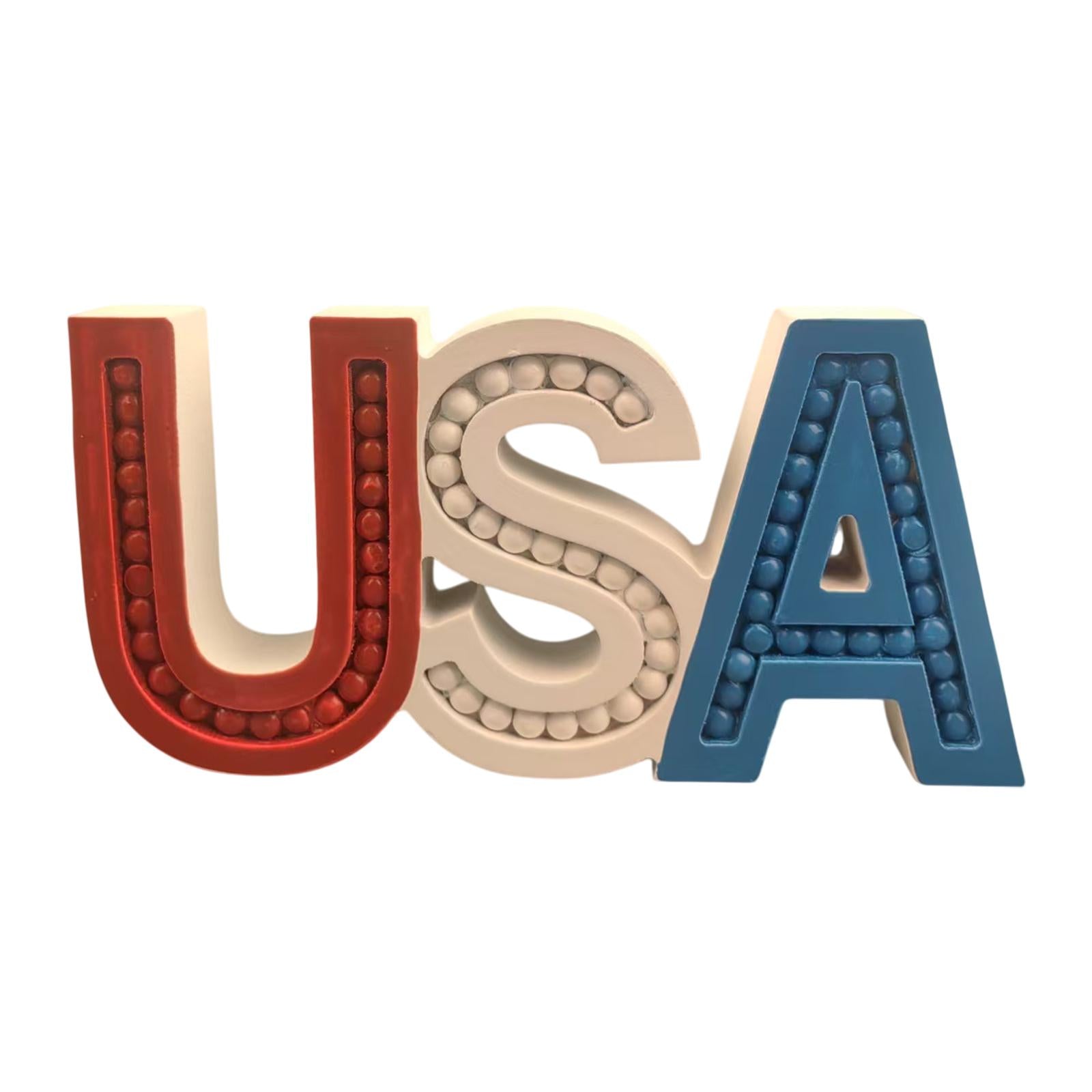 Wooden Beaded USA Letter Sign 4Th of Jul Decoration for Home Bedroom Office