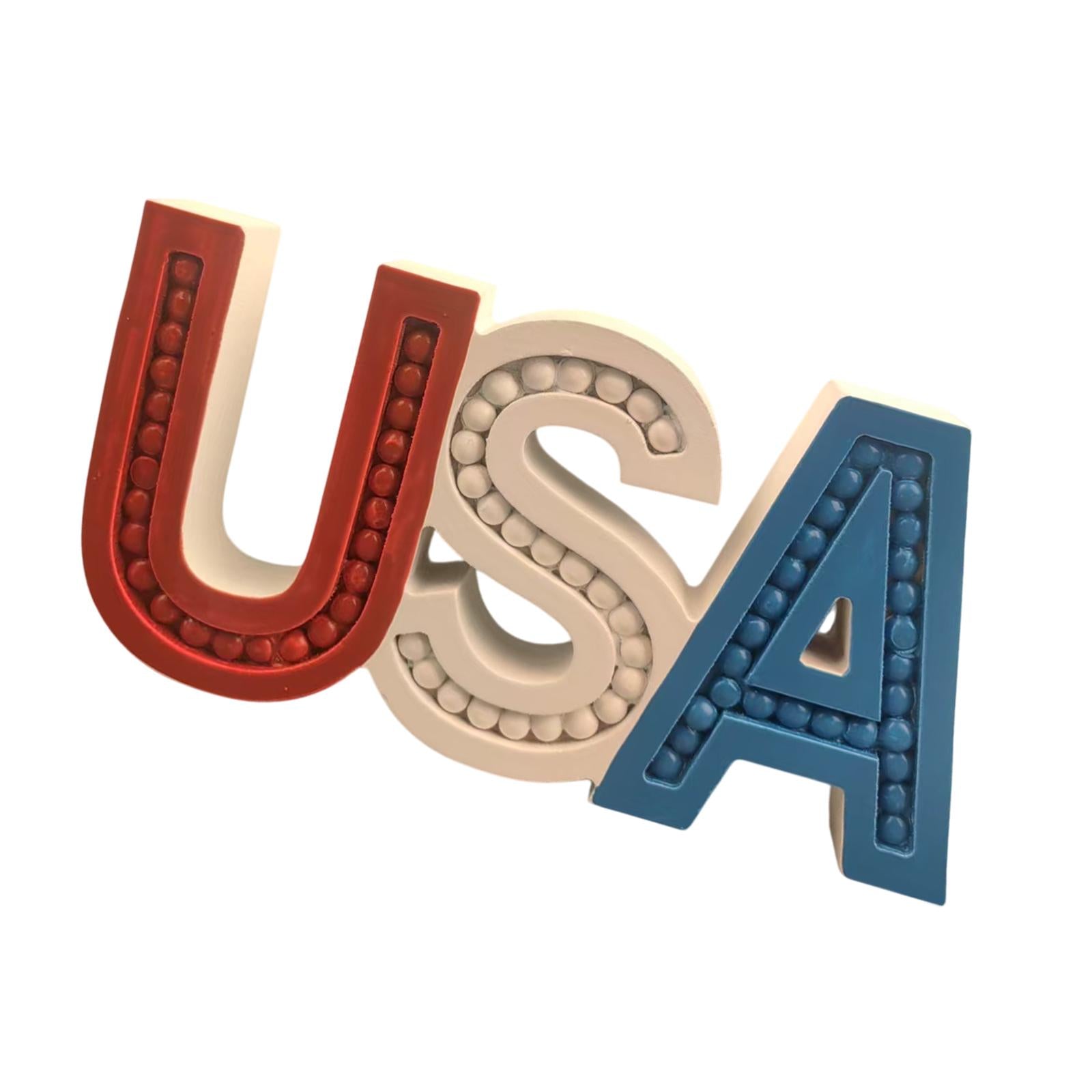 Wooden Beaded USA Letter Sign 4Th of Jul Decoration for Home Bedroom Office