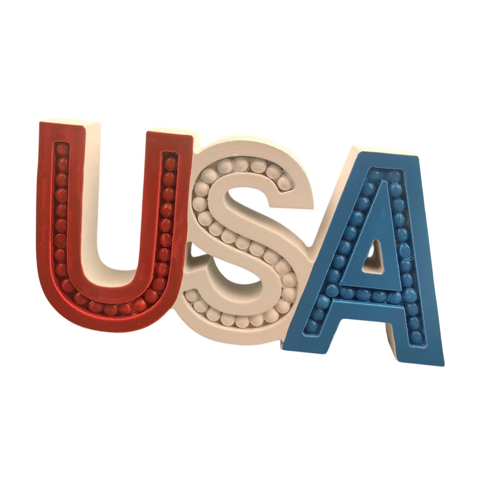 Wooden Beaded USA Letter Sign 4Th of Jul Decoration for Home Bedroom Office