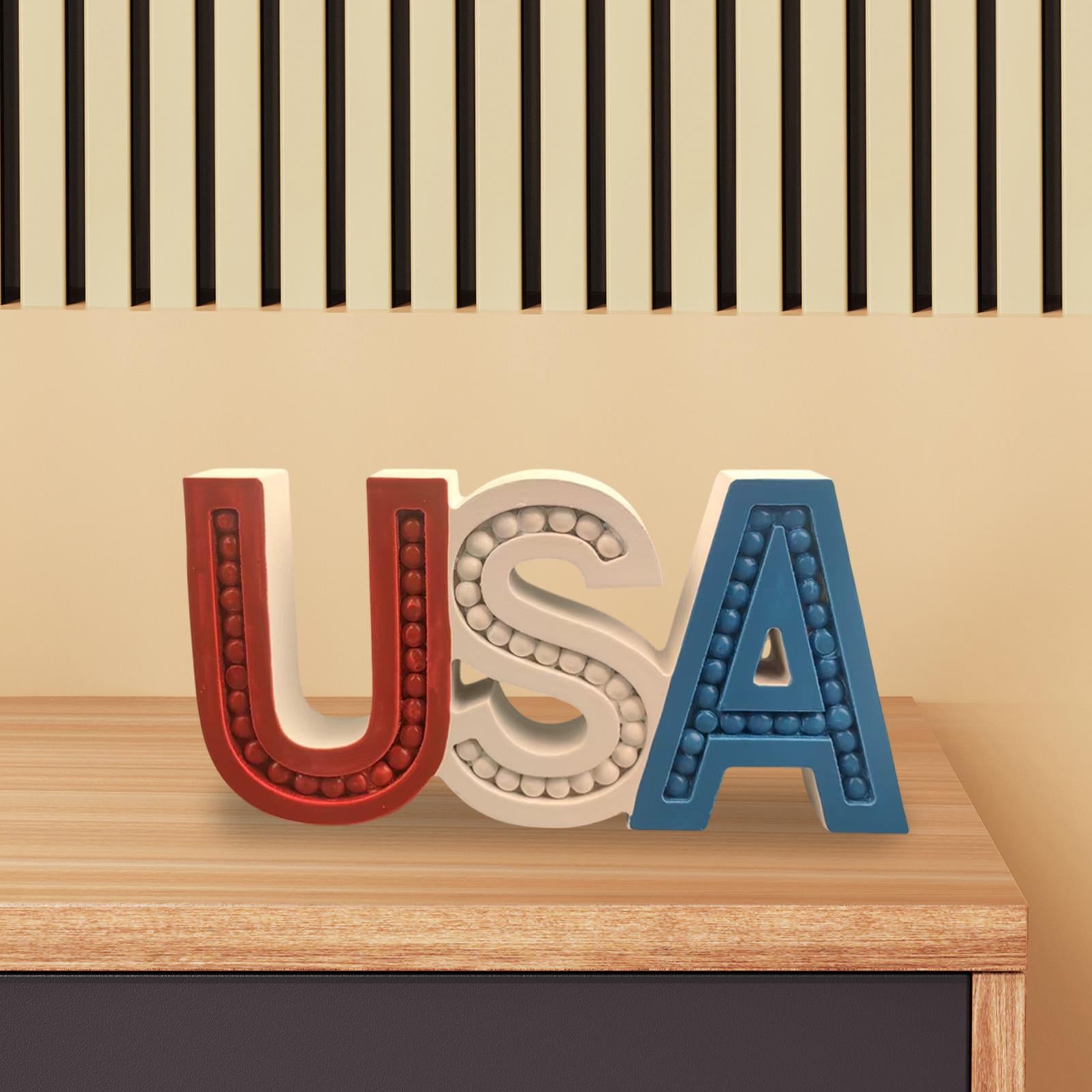 Wooden Beaded USA Letter Sign 4Th of Jul Decoration for Home Bedroom Office