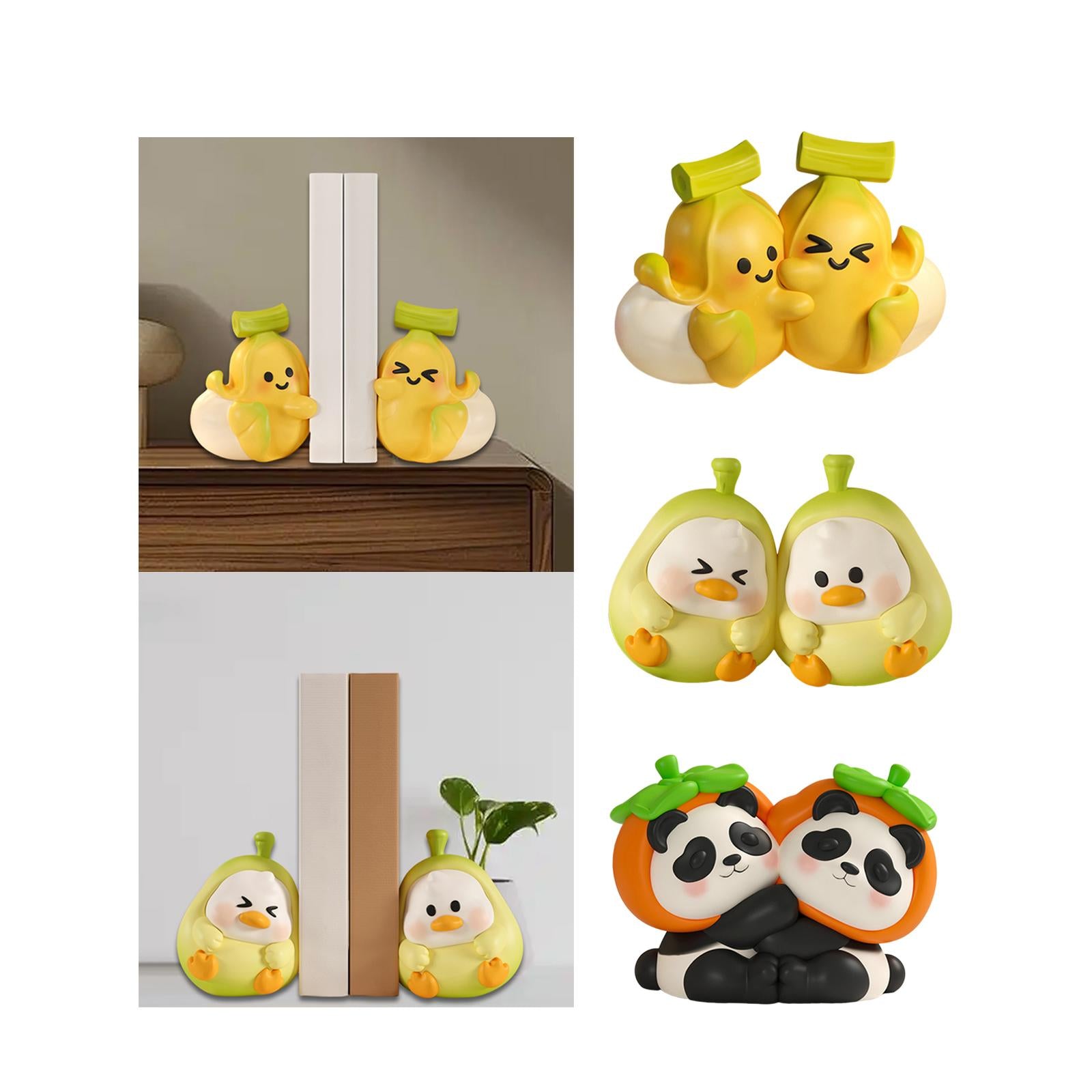 2 Pieces Cute Bookends Statue Novelty Resin Ornament for Hallway Living Room Bananas