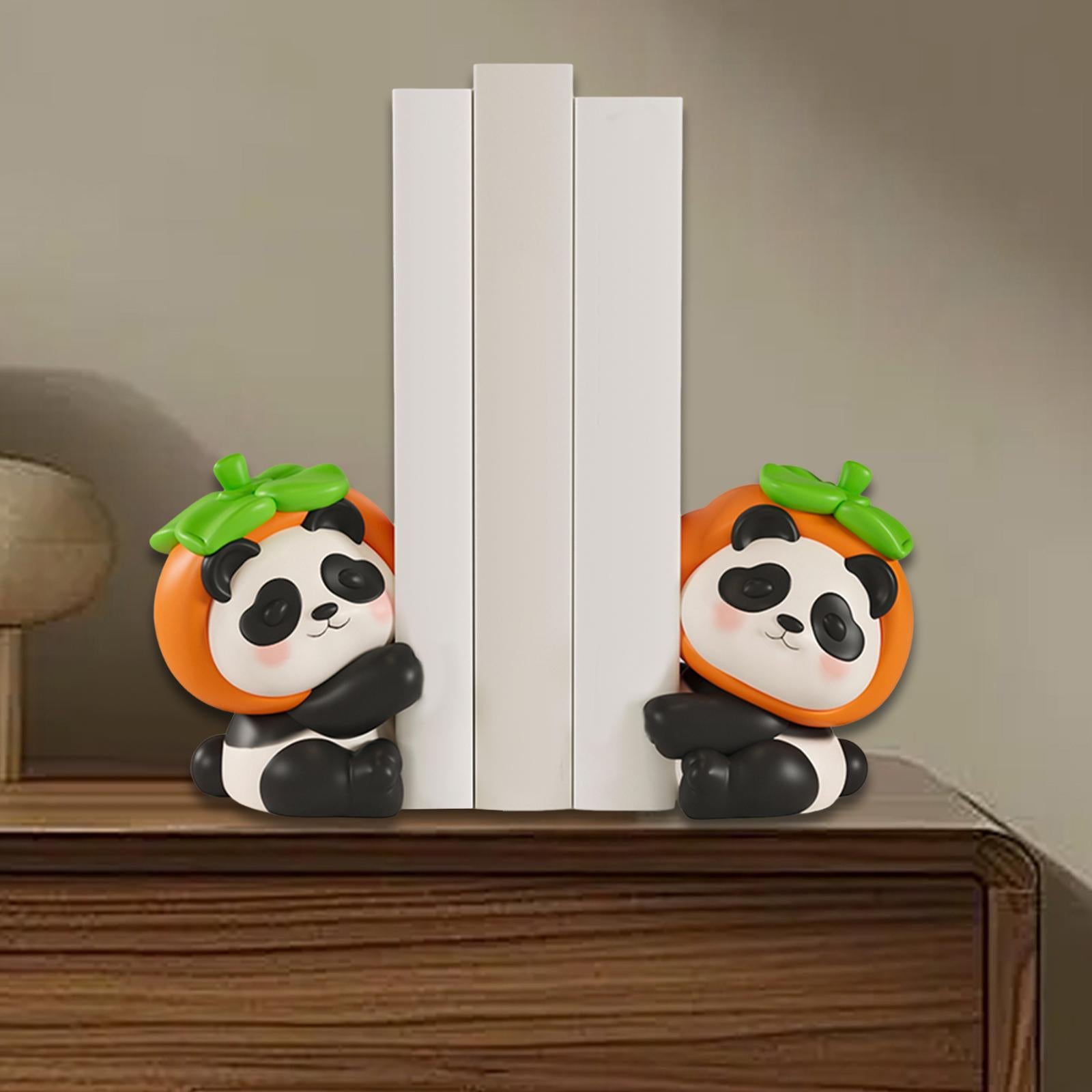 2 Pieces Cute Bookends Statue Novelty Resin Ornament for Hallway Living Room Pandas