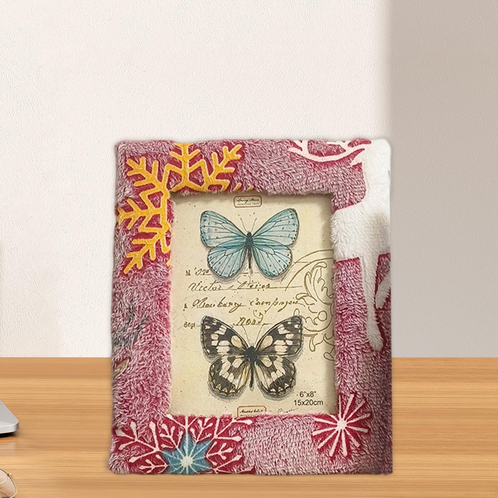 Plush Picture Frame Artwork Photo Holder for Office NightStand Bedside Table 20.5cmx25.5cm Red