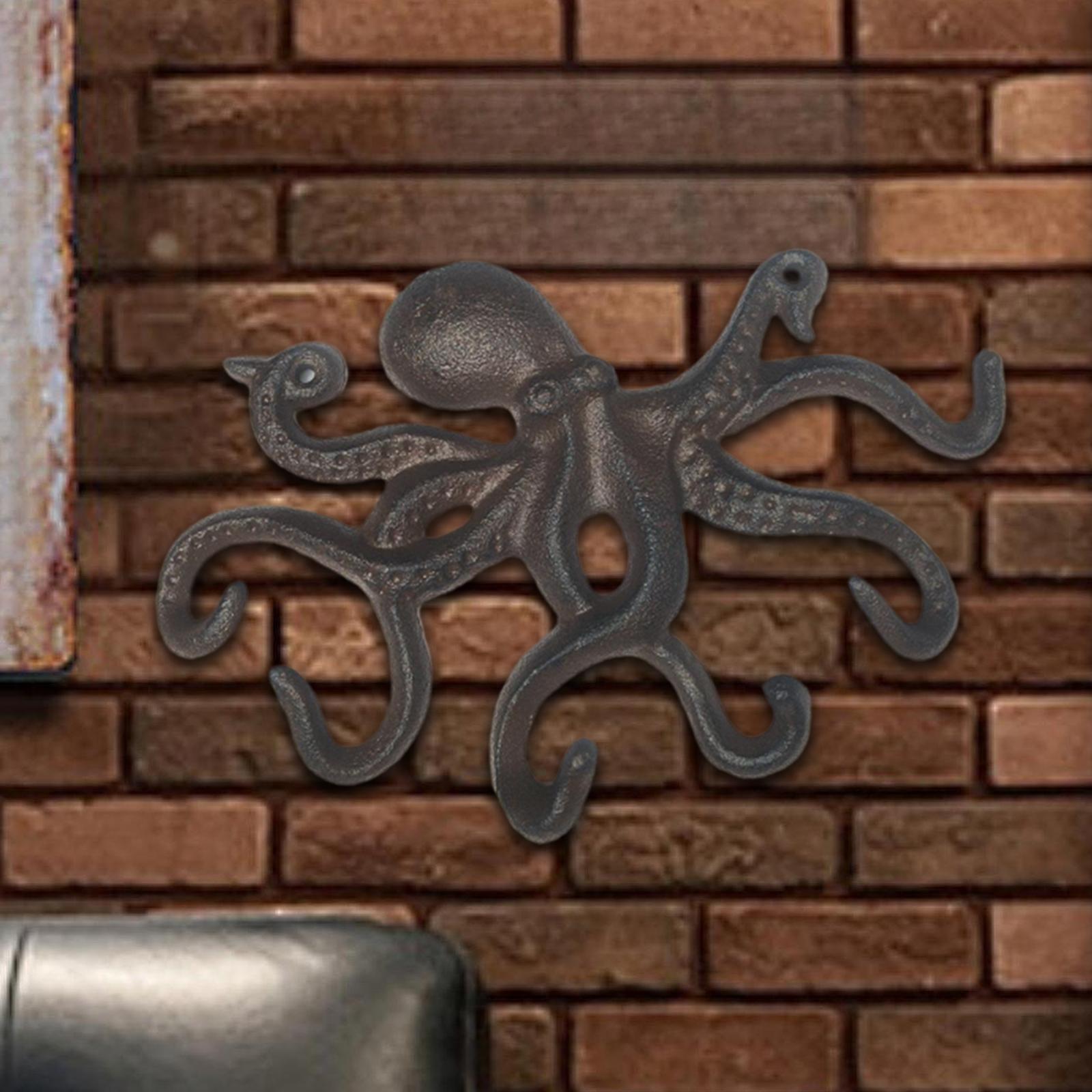Cast Iron Octopus Coat Hook Rustic Key Hook for Bathroom Indoor Outdoor Yard