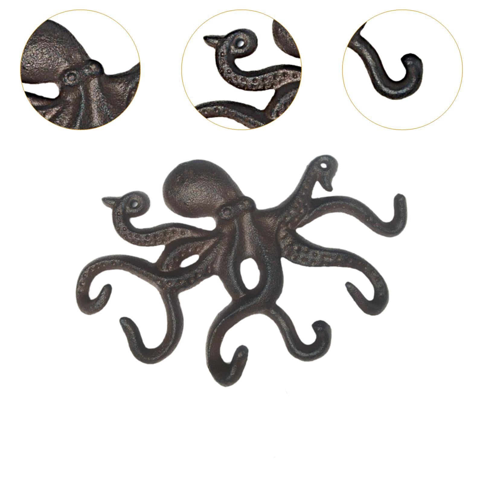 Cast Iron Octopus Coat Hook Rustic Key Hook for Bathroom Indoor Outdoor Yard