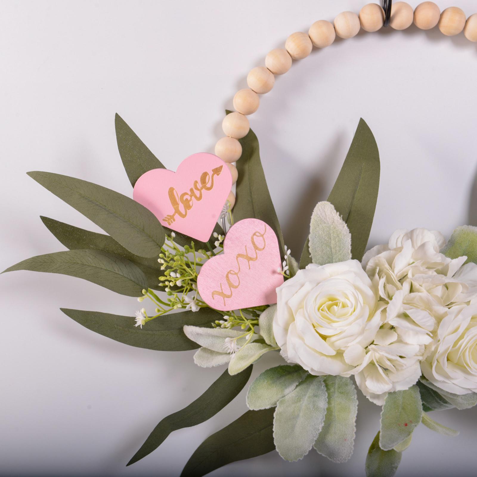 Wood Bead Floral Wreath Front Door Floral Hoop for Wedding Farmhouse Holiday White