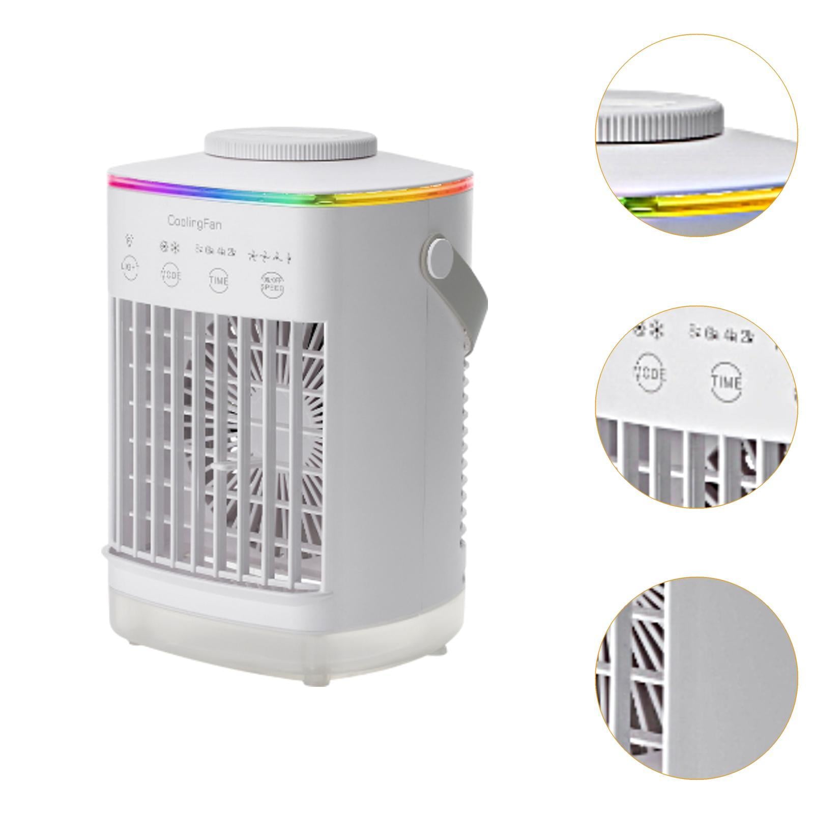 Mini Air Cooling Humidifier 7 Colors Light Desk Fan for Camping Room Bedroom