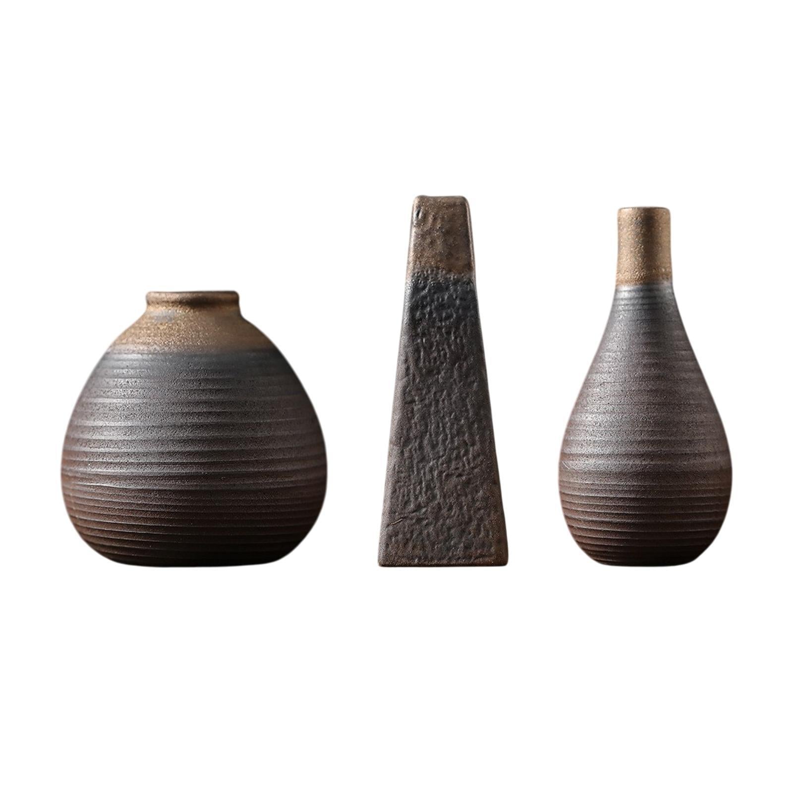 Rustic Ceramic Vase Flowerpot Flower Arrangement for Living Room Table Shelf 7.8cmx8.3cm